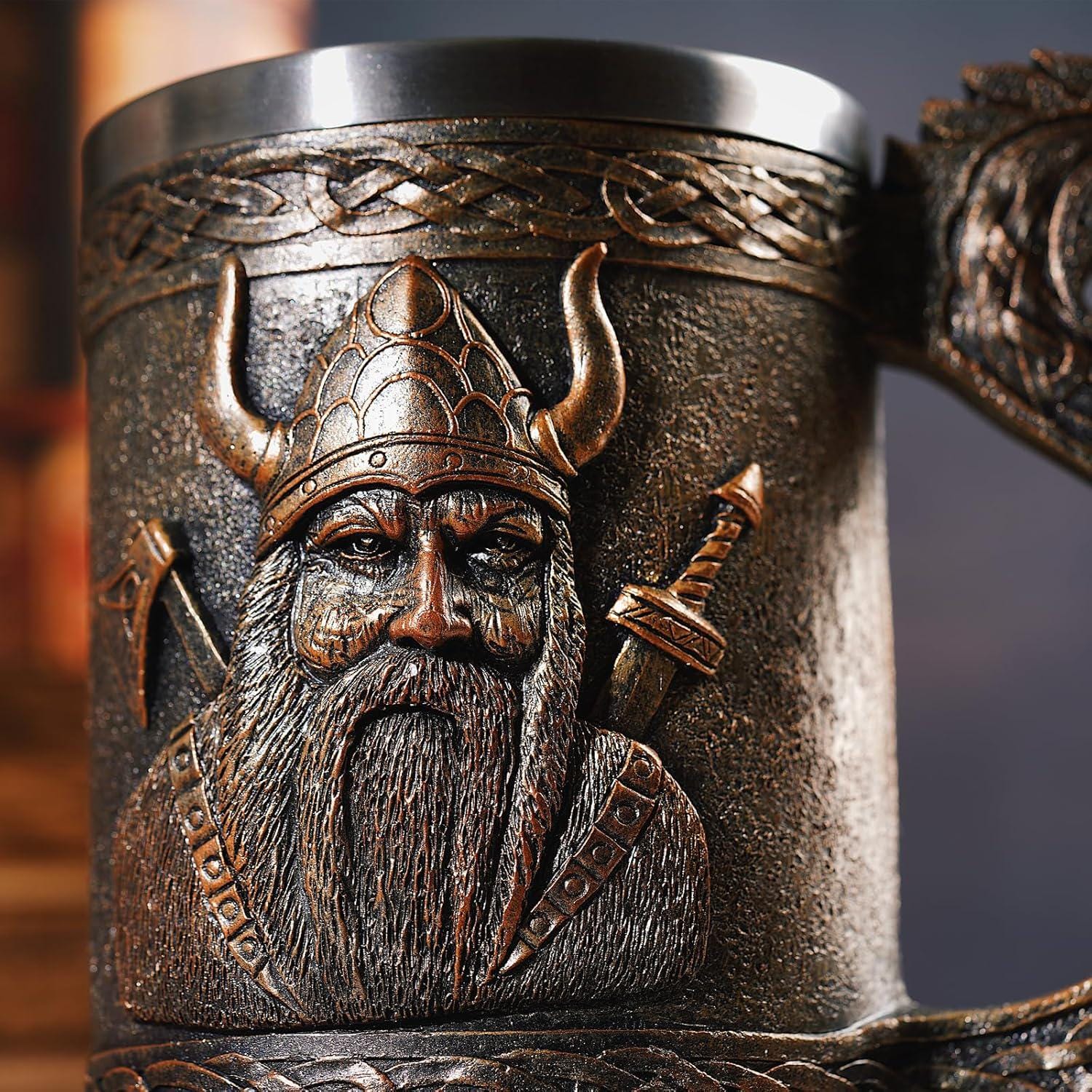 Viking Longship Mug - Nordic Viking Beer & Coffee Mug – Dragonship Drakkar Tankard, Bronze Viking