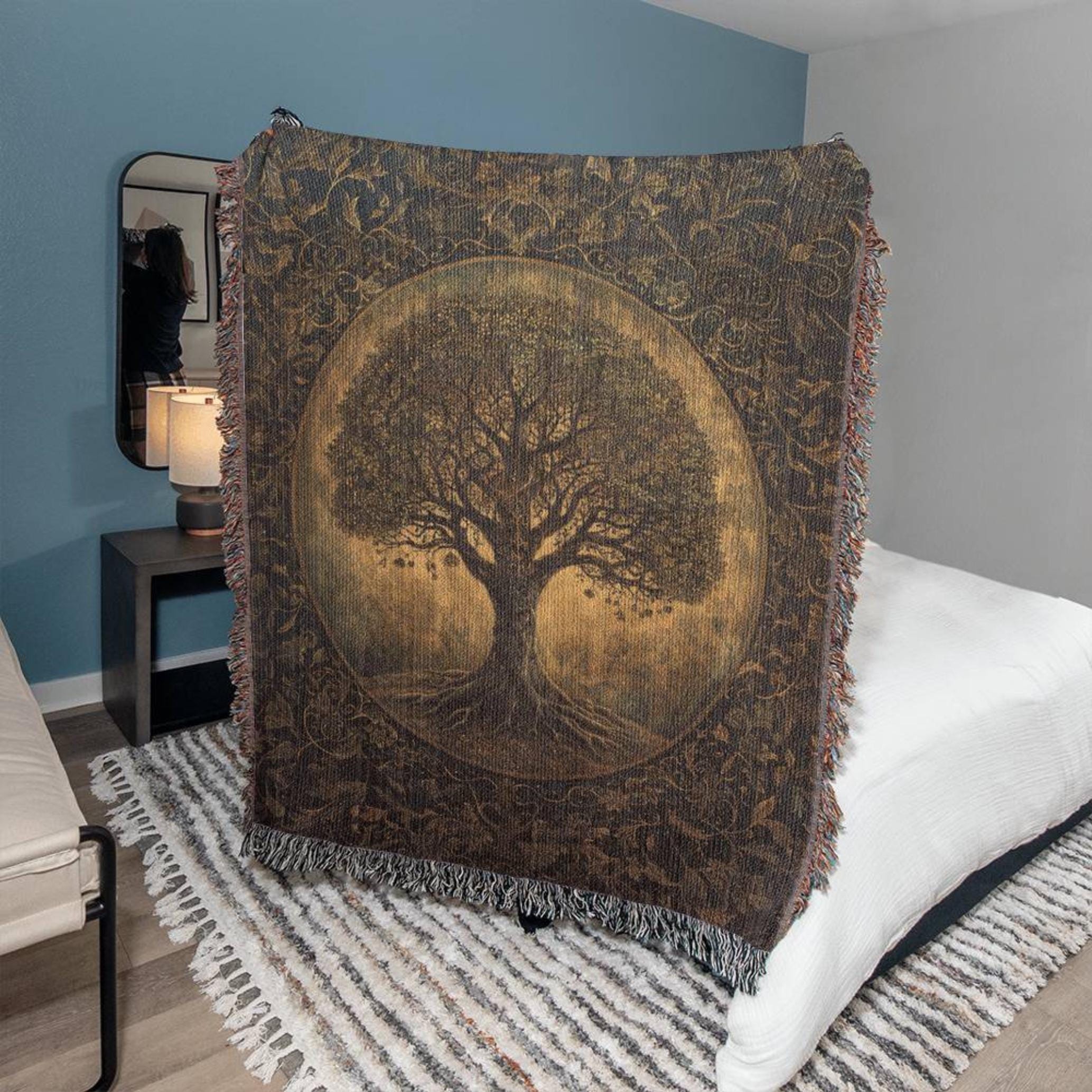 Viking Yggdrasil Tree of Life Blanket - Yggdrasil Woven Blanket, Norse Mythology Tapestry, Viking