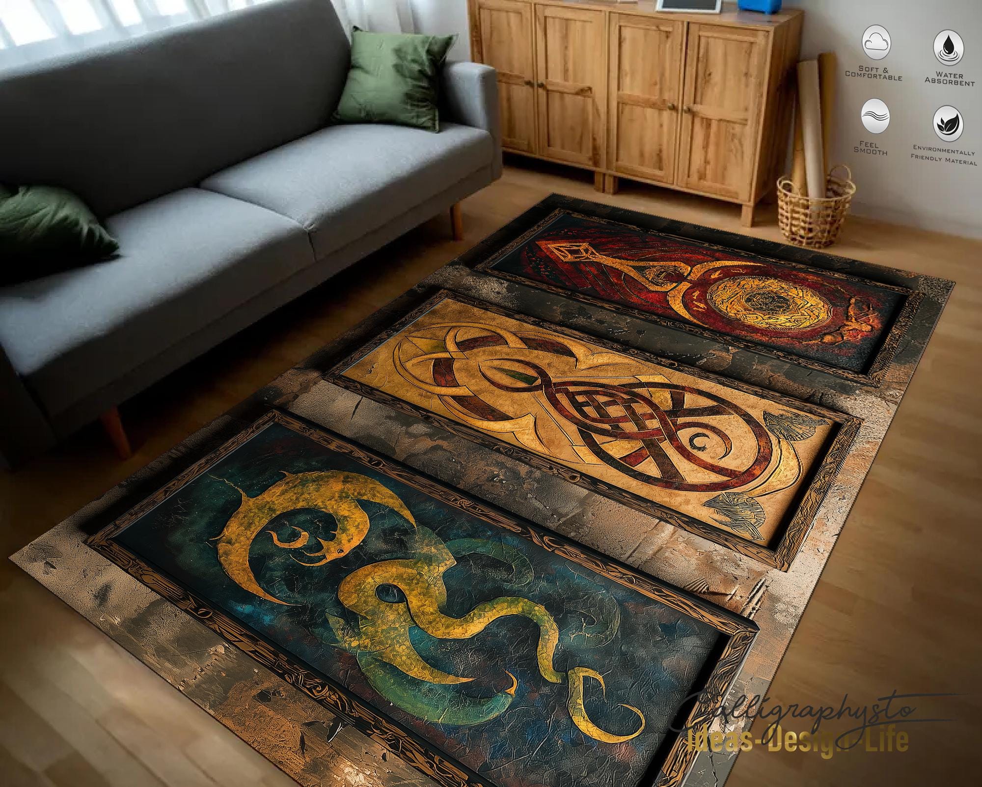 Viking Rug - Viking Art Rug: Norse Pagan Shield, 3D Print Floor Decor