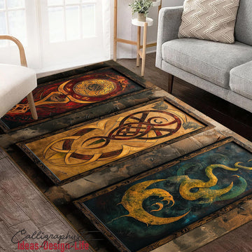 Viking Rug - Viking Art Rug: Norse Pagan Shield, 3D Print Floor Decor