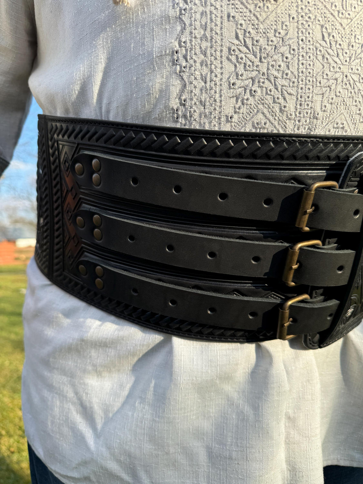 Viking Costume & LARP - Handmade Black Wide Leather Corset Belt, Viking Costume Belt