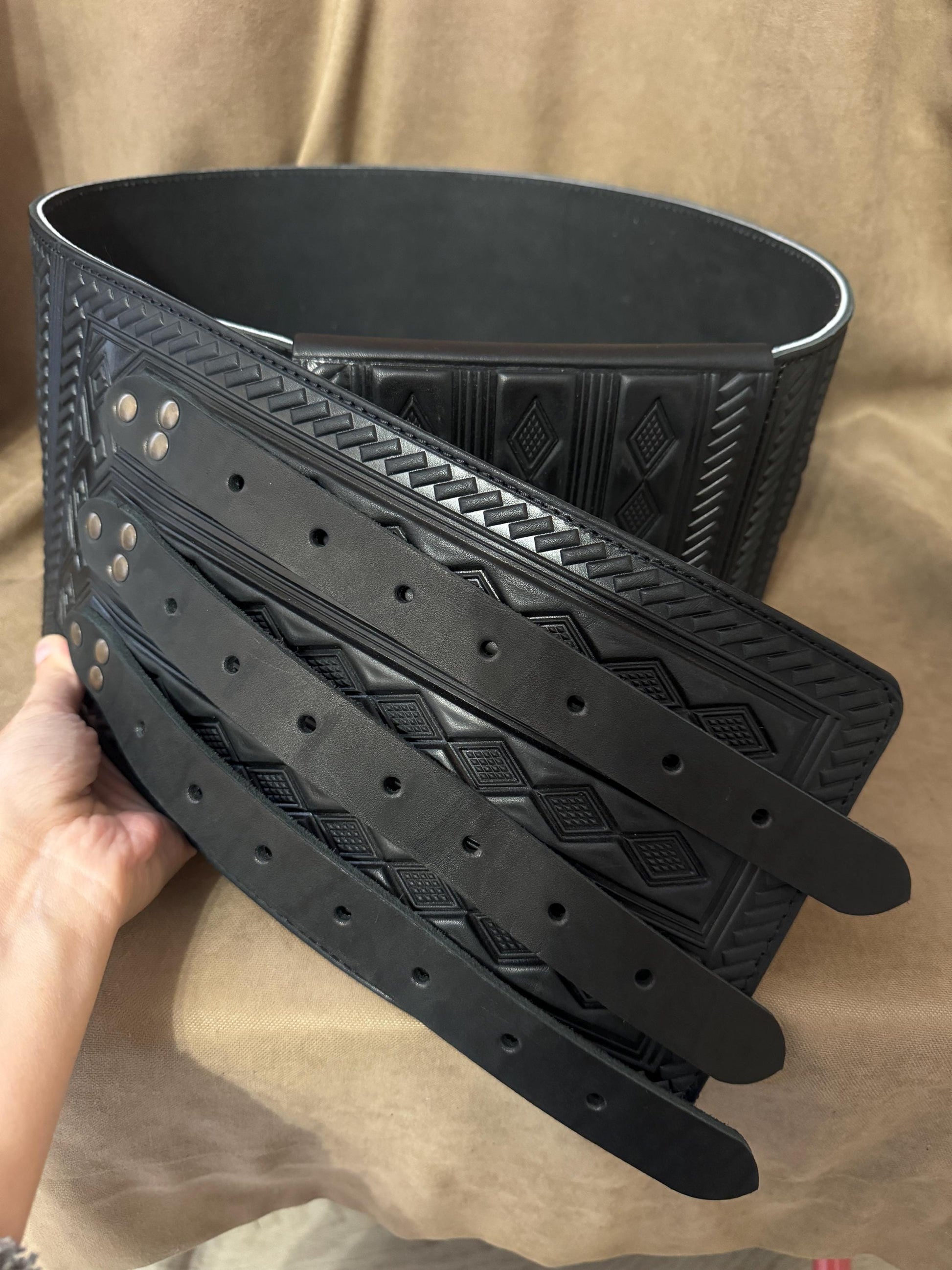 Viking Costume & LARP - Handmade Black Wide Leather Corset Belt, Viking Costume Belt