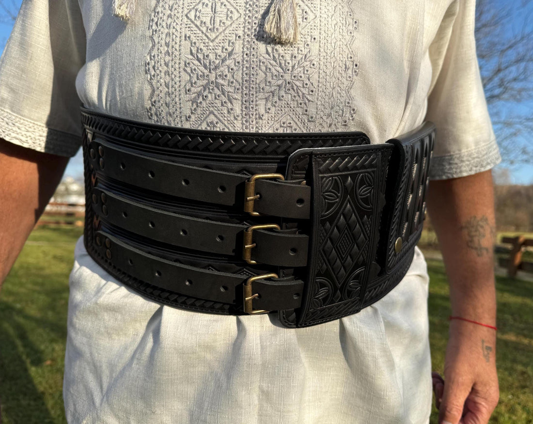 Viking Costume & LARP - Handmade Black Wide Leather Corset Belt, Viking Costume Belt