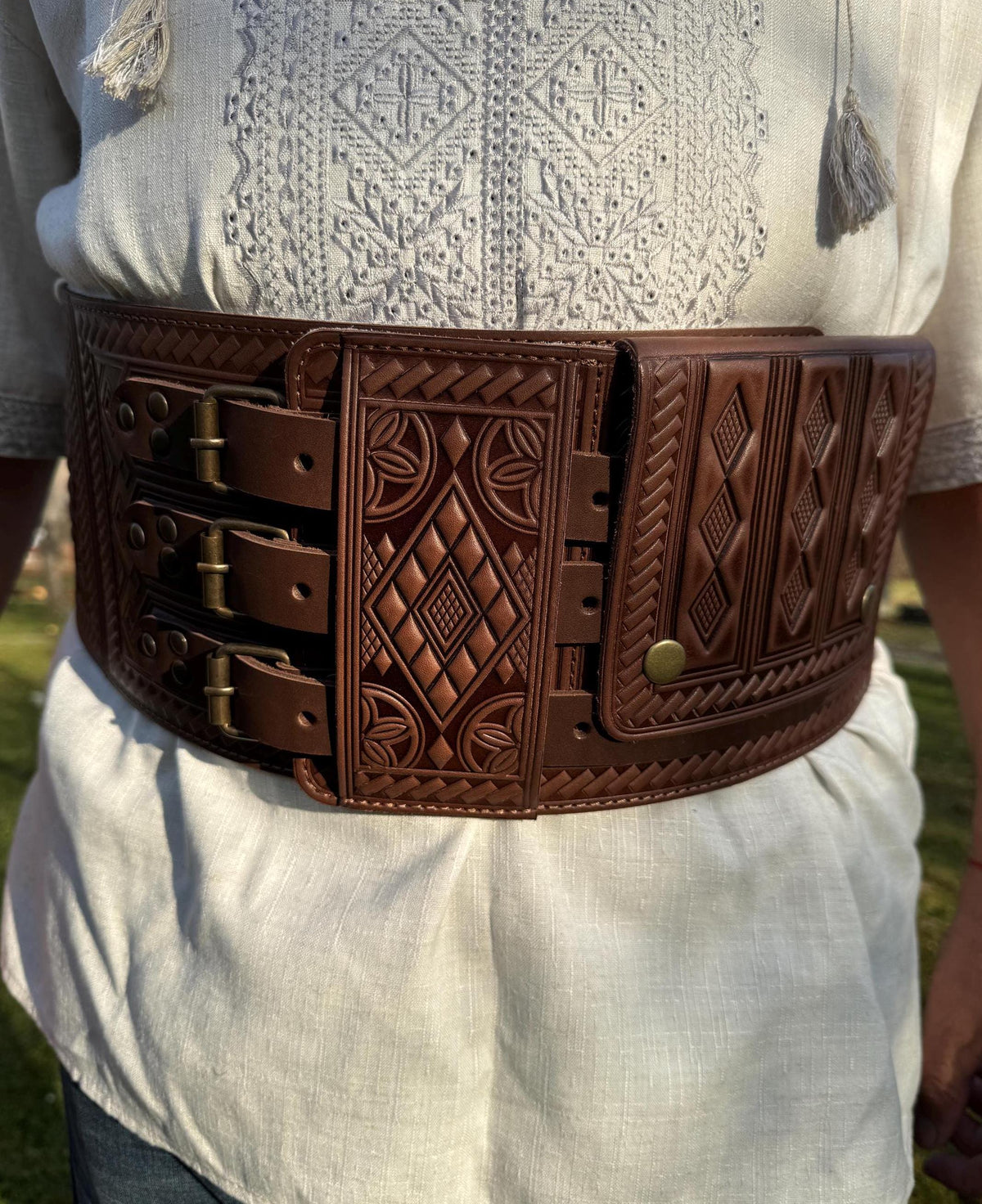 Viking Costume & LARP - Handmade Black Wide Leather Corset Belt, Viking Costume Belt
