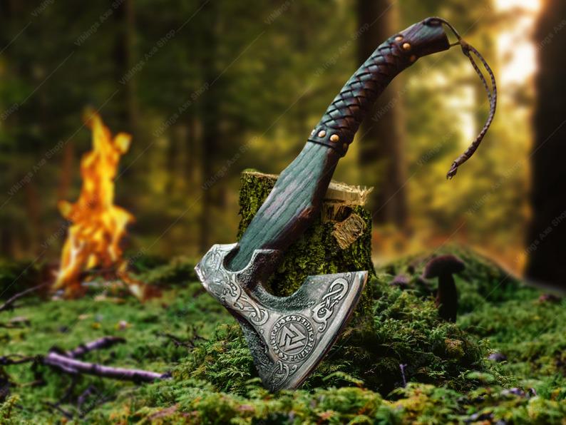 Viking Weapon Replica - Christmas Gift Norse VIKING AXE with Wood Shaft, High Carbon Steel Bearded