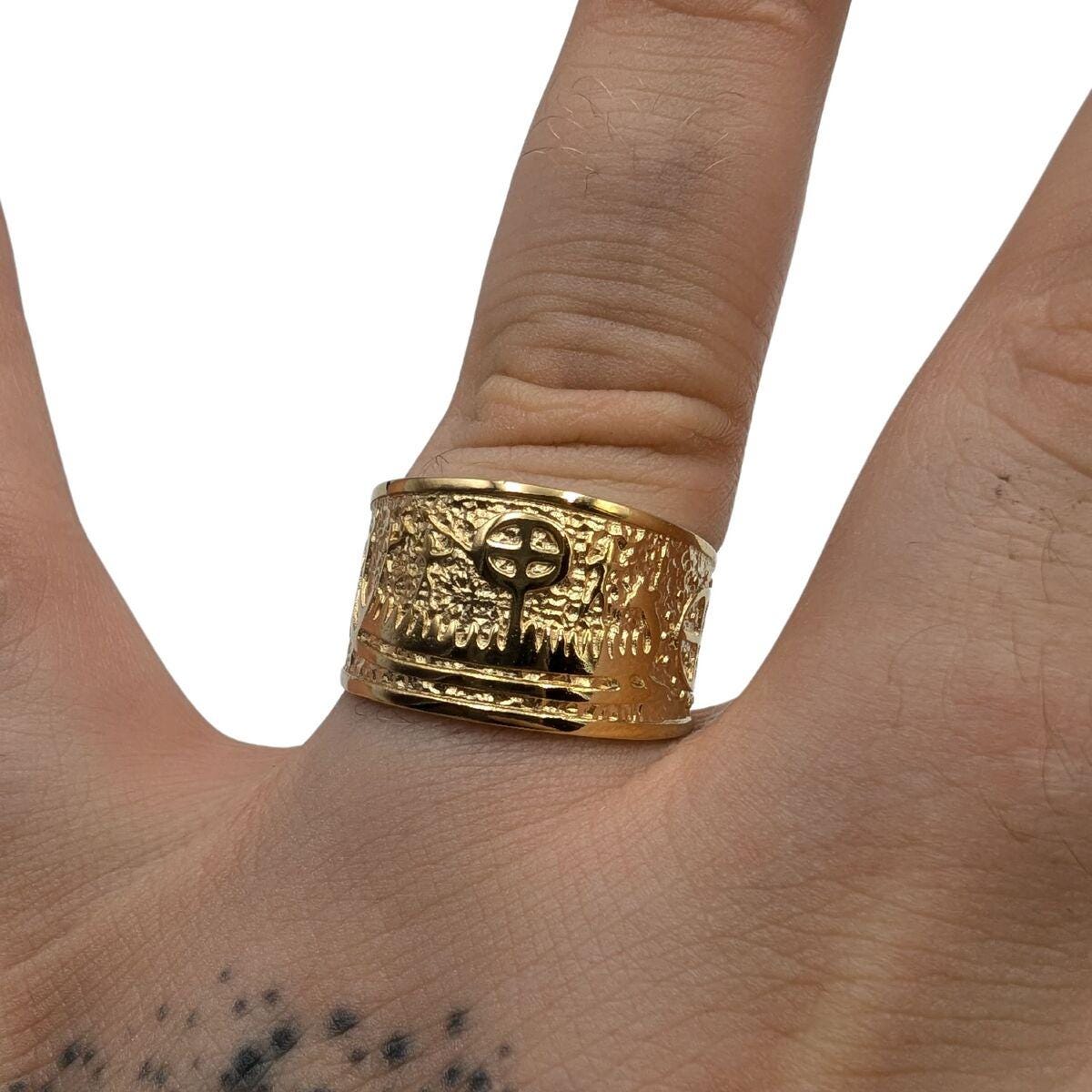 Viking Ring - Viking ship wide band ring Petroglyph Nordic ring Norse pagan Ancient jewelry