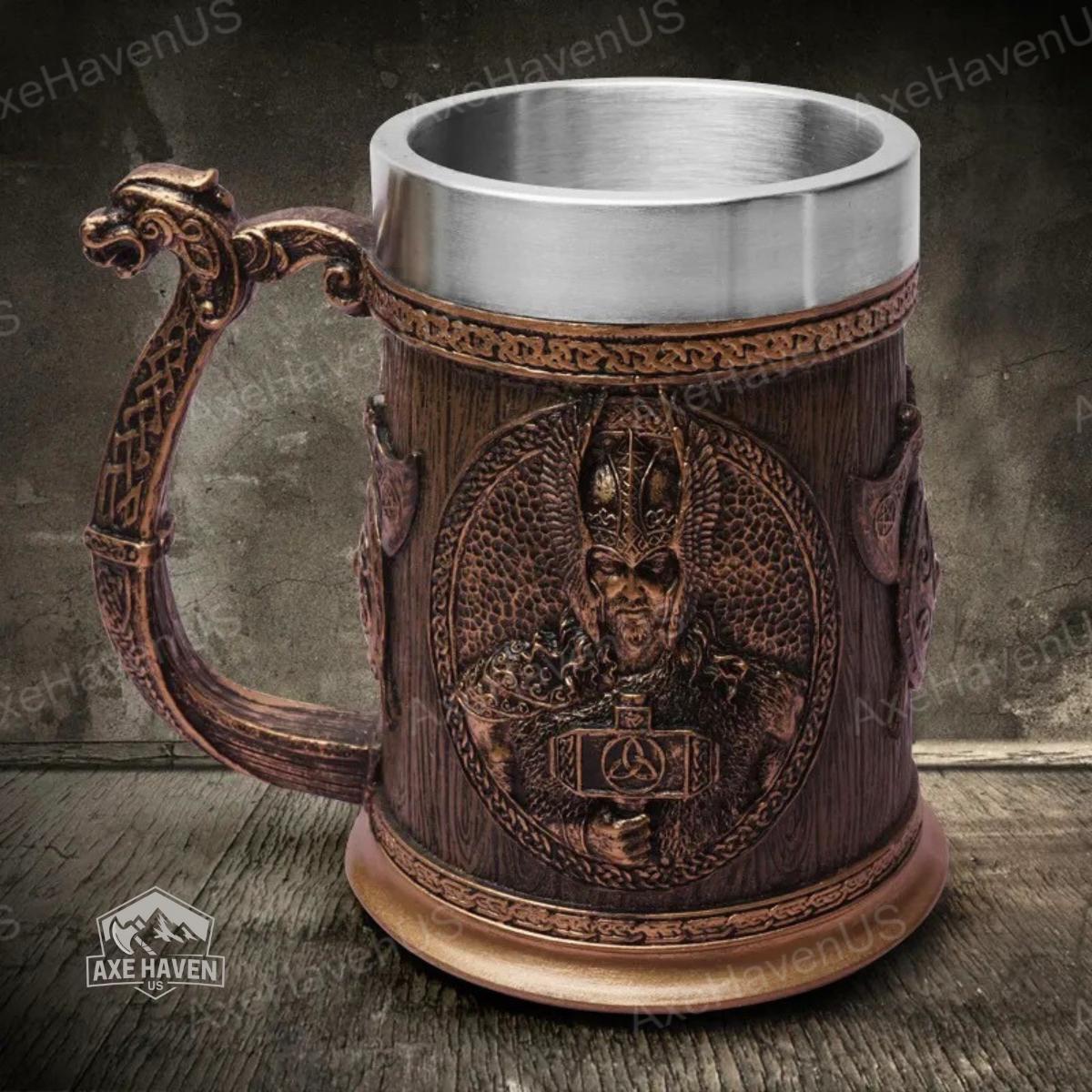 Viking Odin Mug - Custom Nordic Viking Mug with Raven & Dragon, Odin Tankard, Handmade Scandinavian