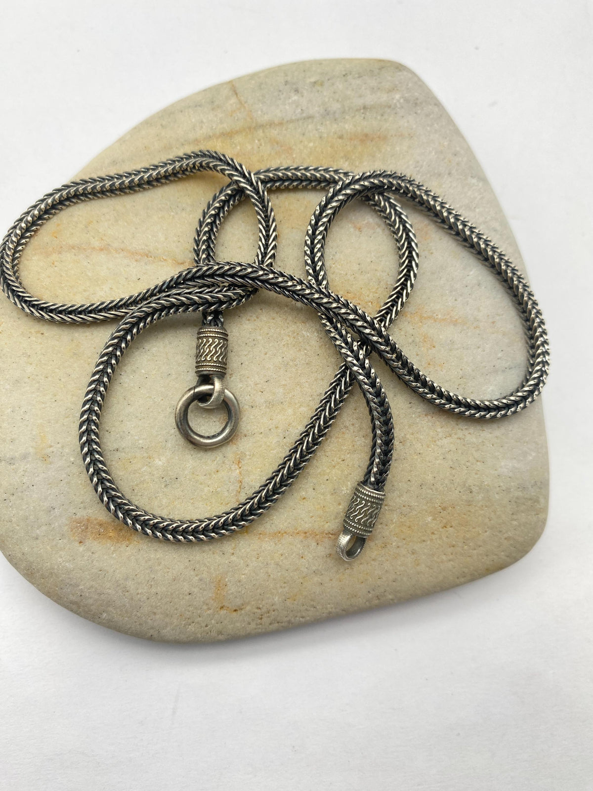 Viking Necklace - Mens Silver Chain Foxtail Chain Viking Necklace 925 Sterling Silver