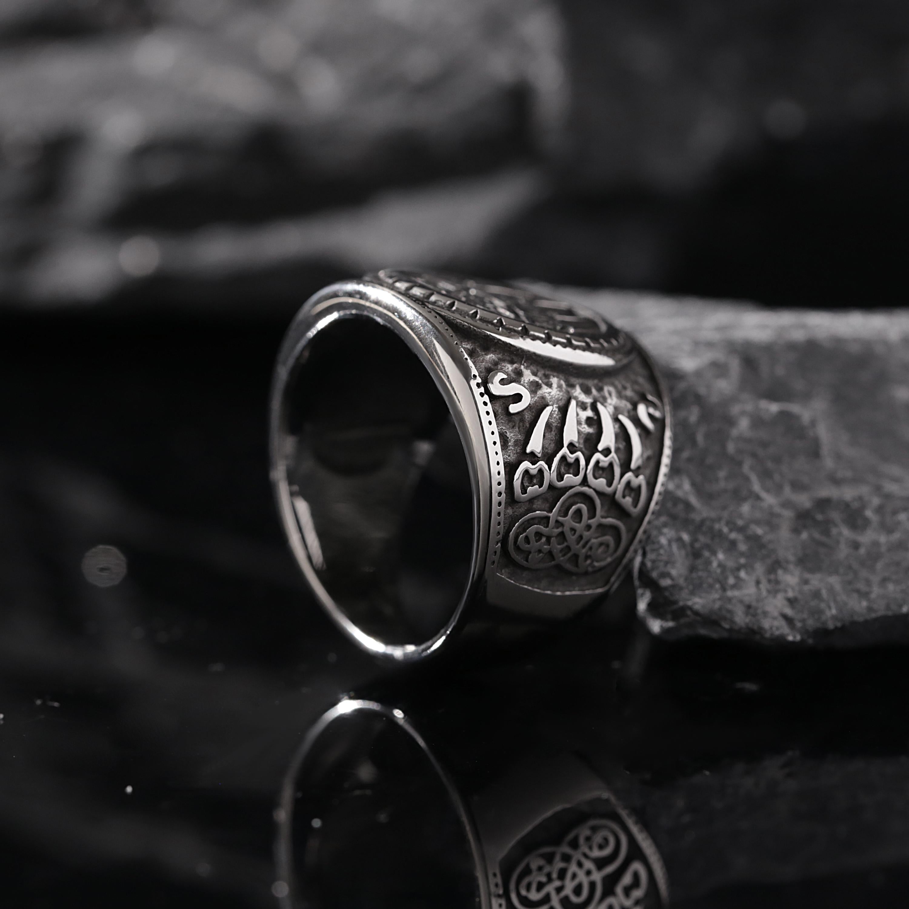 Viking Rune Ring - Nordic Bear Claw Rune Ring - CelticKnot of Wild Courage - Viking Spirit Jewelry