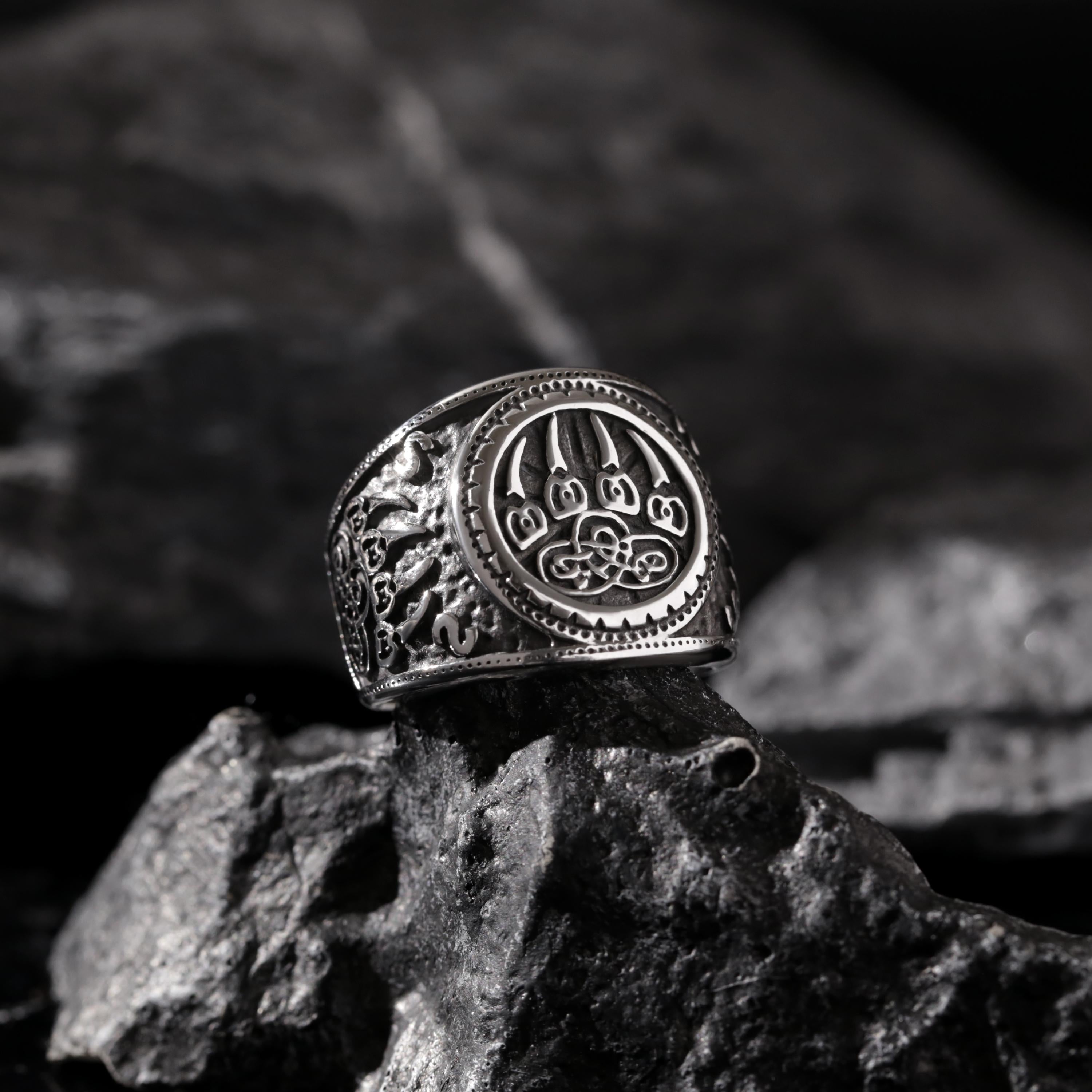 Viking Rune Ring - Nordic Bear Claw Rune Ring - CelticKnot of Wild Courage - Viking Spirit Jewelry