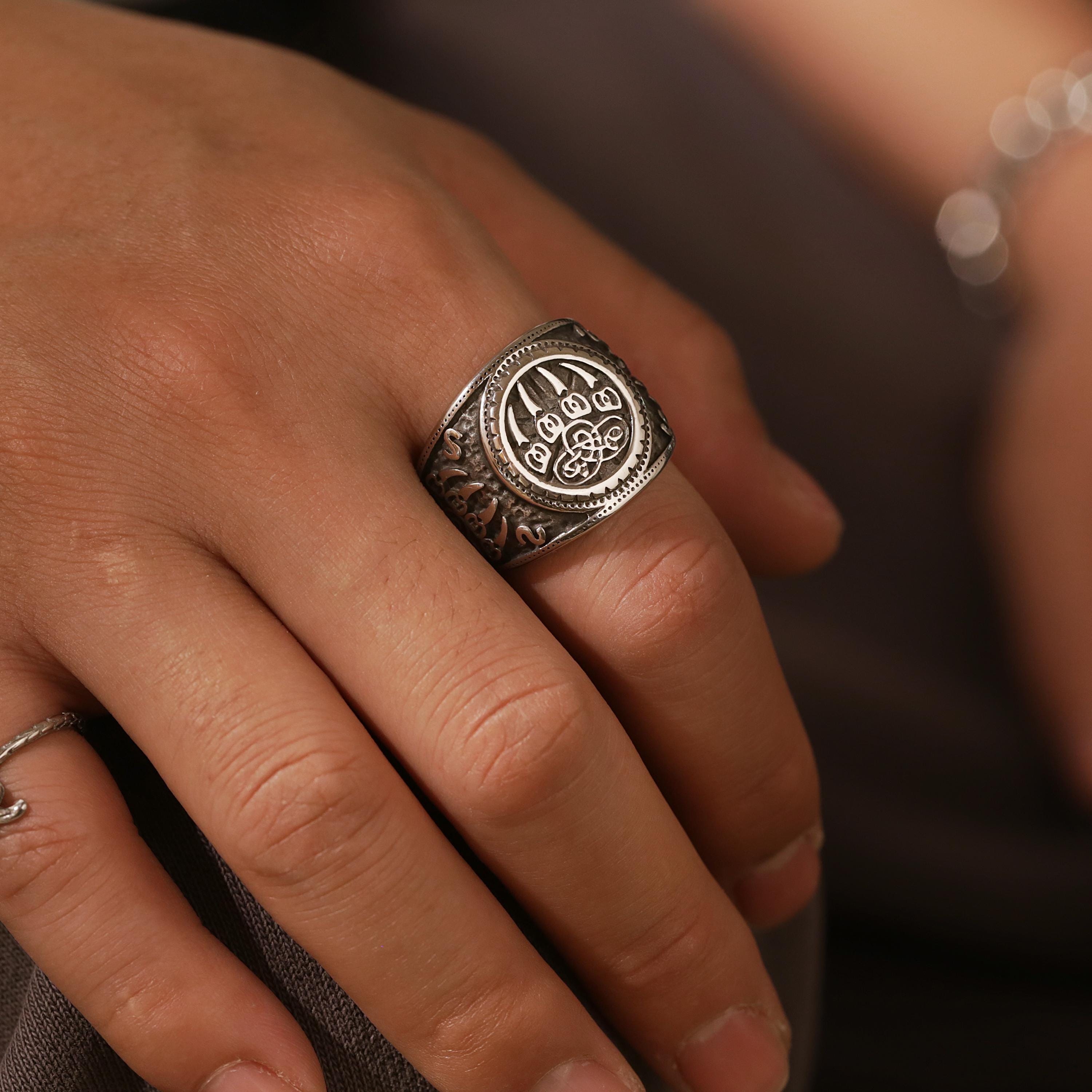 Viking Rune Ring - Nordic Bear Claw Rune Ring - CelticKnot of Wild Courage - Viking Spirit Jewelry