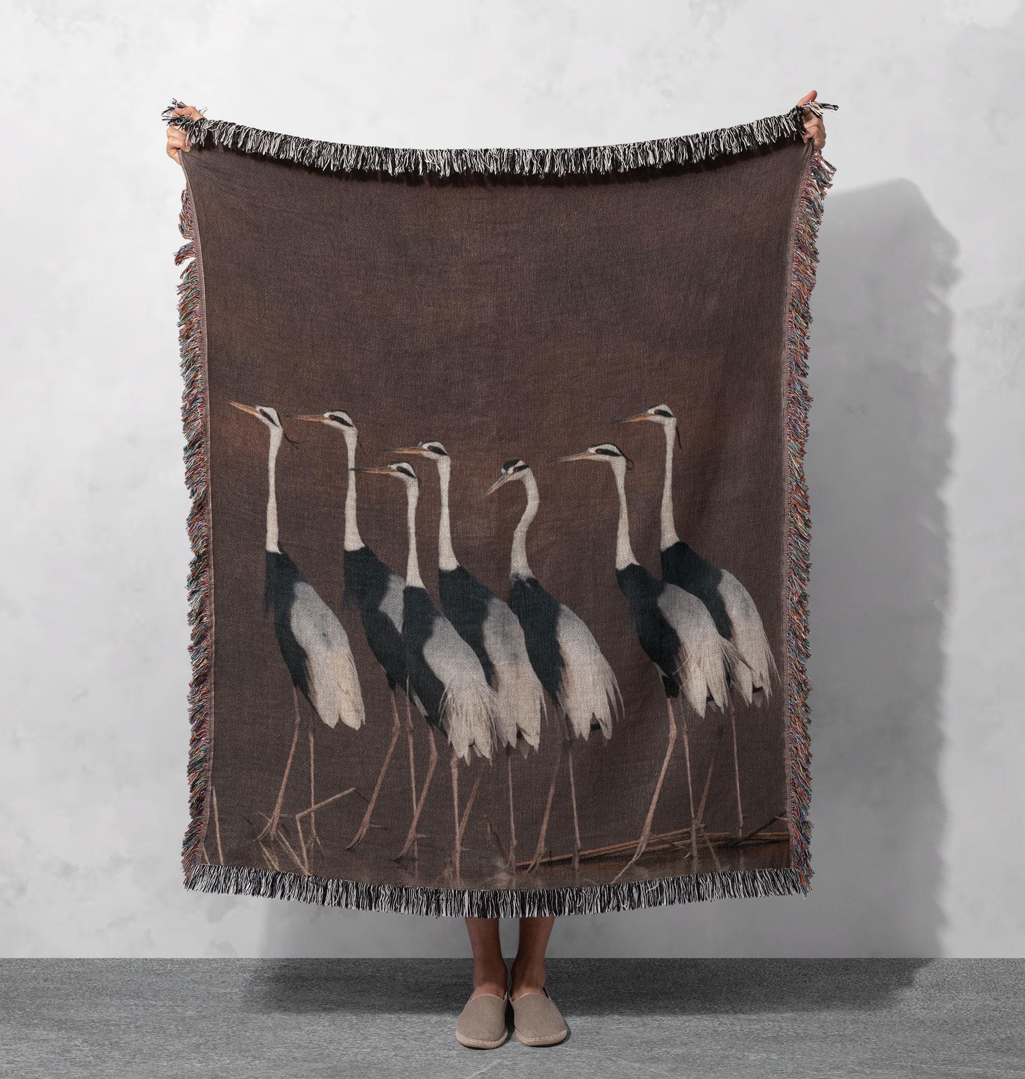 Viking Wolf Blanket - Norse Raven 100% Cotton Woven Blanket, Mythic Tree Wolf Longship Throw