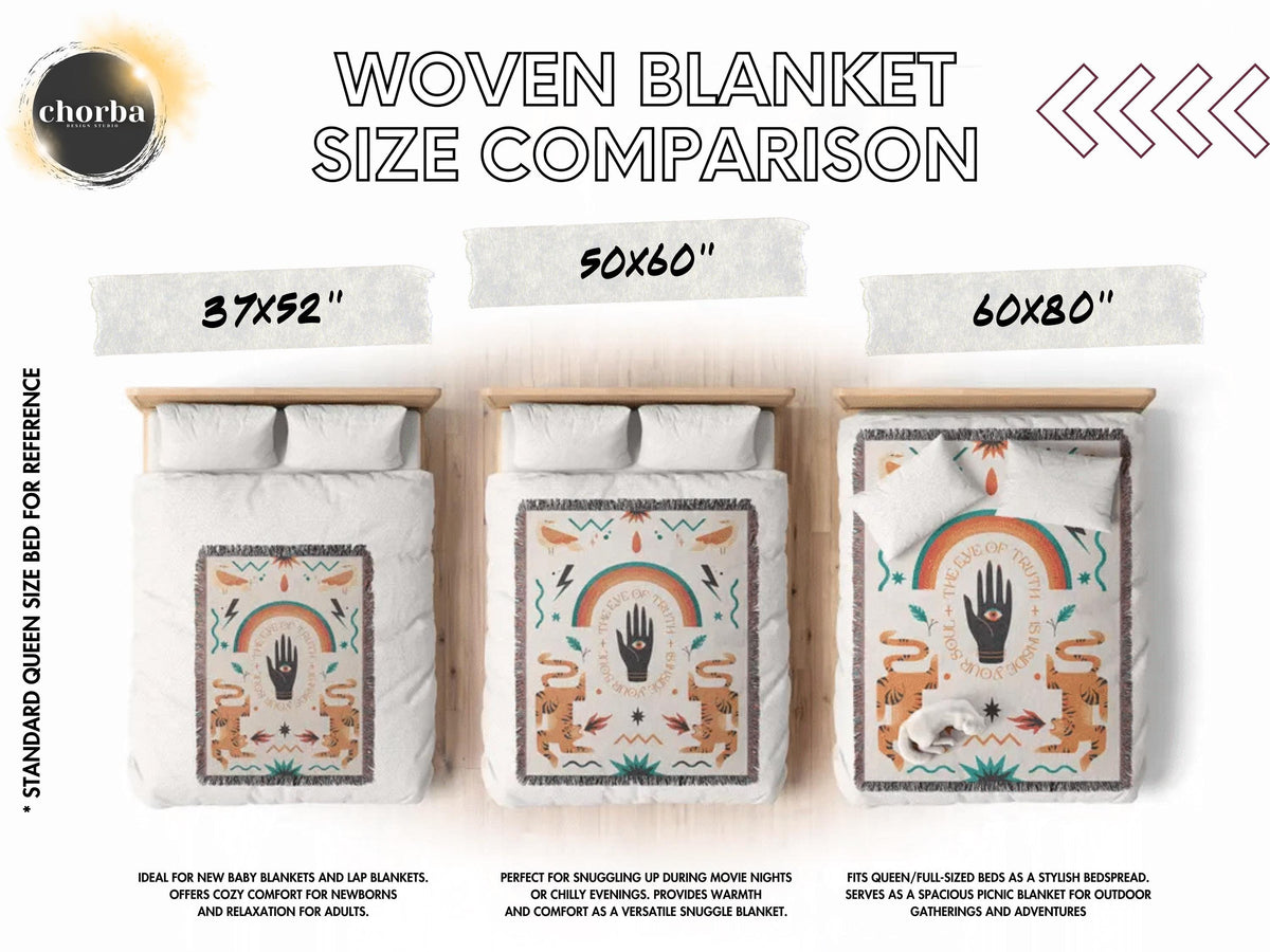 Viking Blanket - Viking Nordic Dragon Woven Cotton Throw Blanket, Fringed Tapestry Decor
