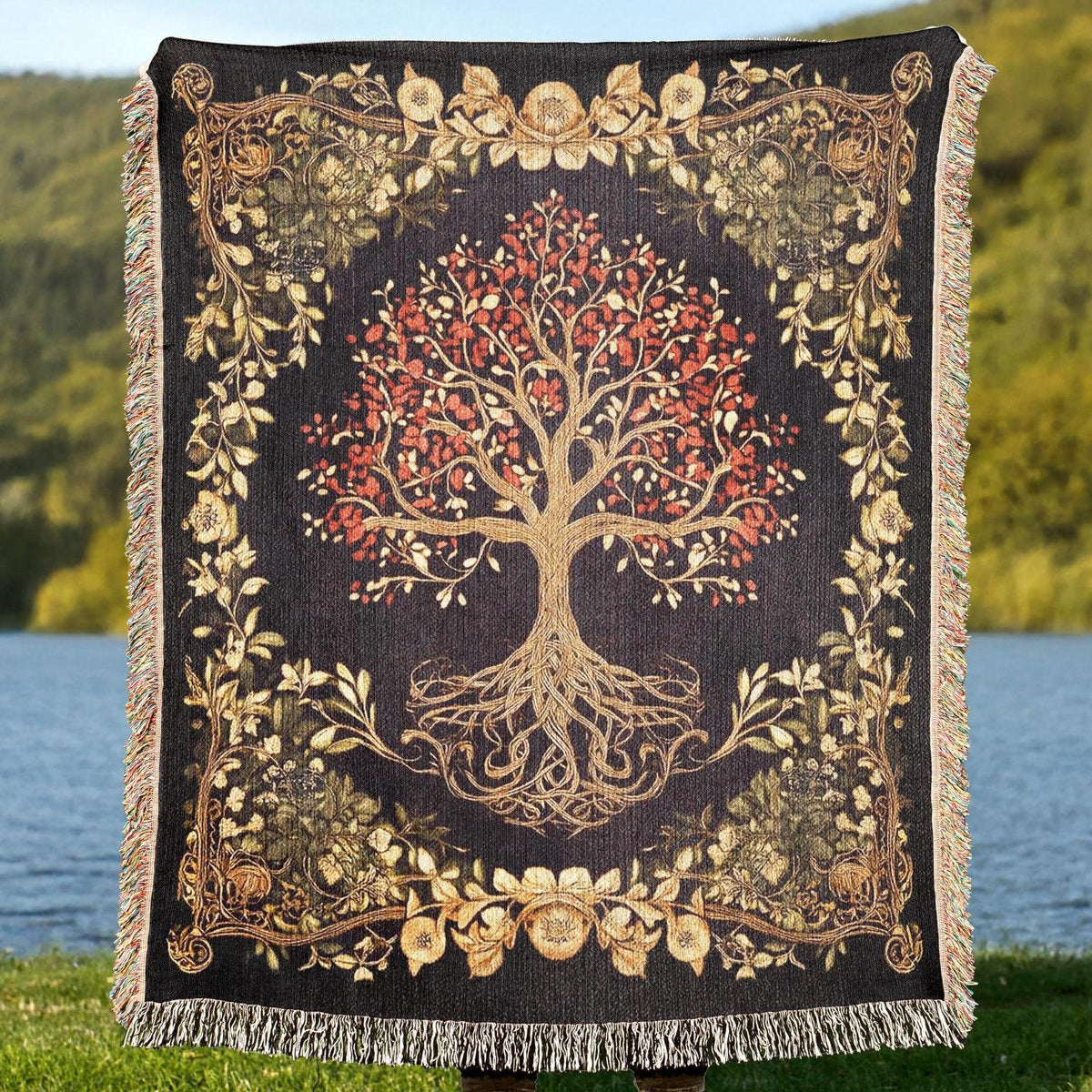 Viking Yggdrasil Tree of Life Blanket - Yggdrasil Woven Blanket, Norse Mythology Tapestry, Viking