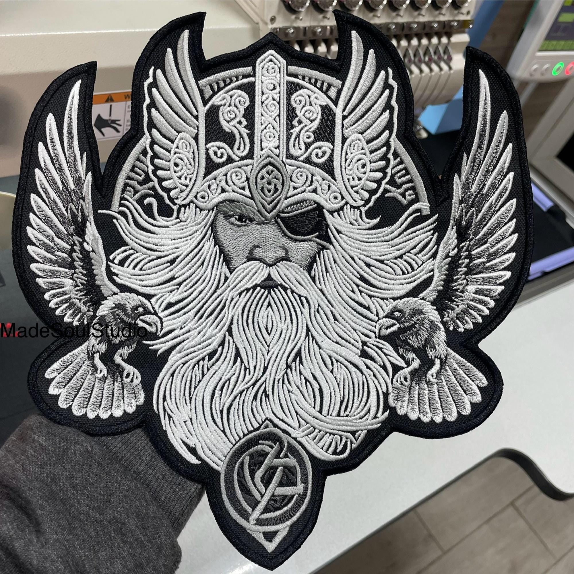 Viking Raven Jacket - Viking Warrior Raven Embroidered Patch, Norse Mythology Nordic Jacket Back