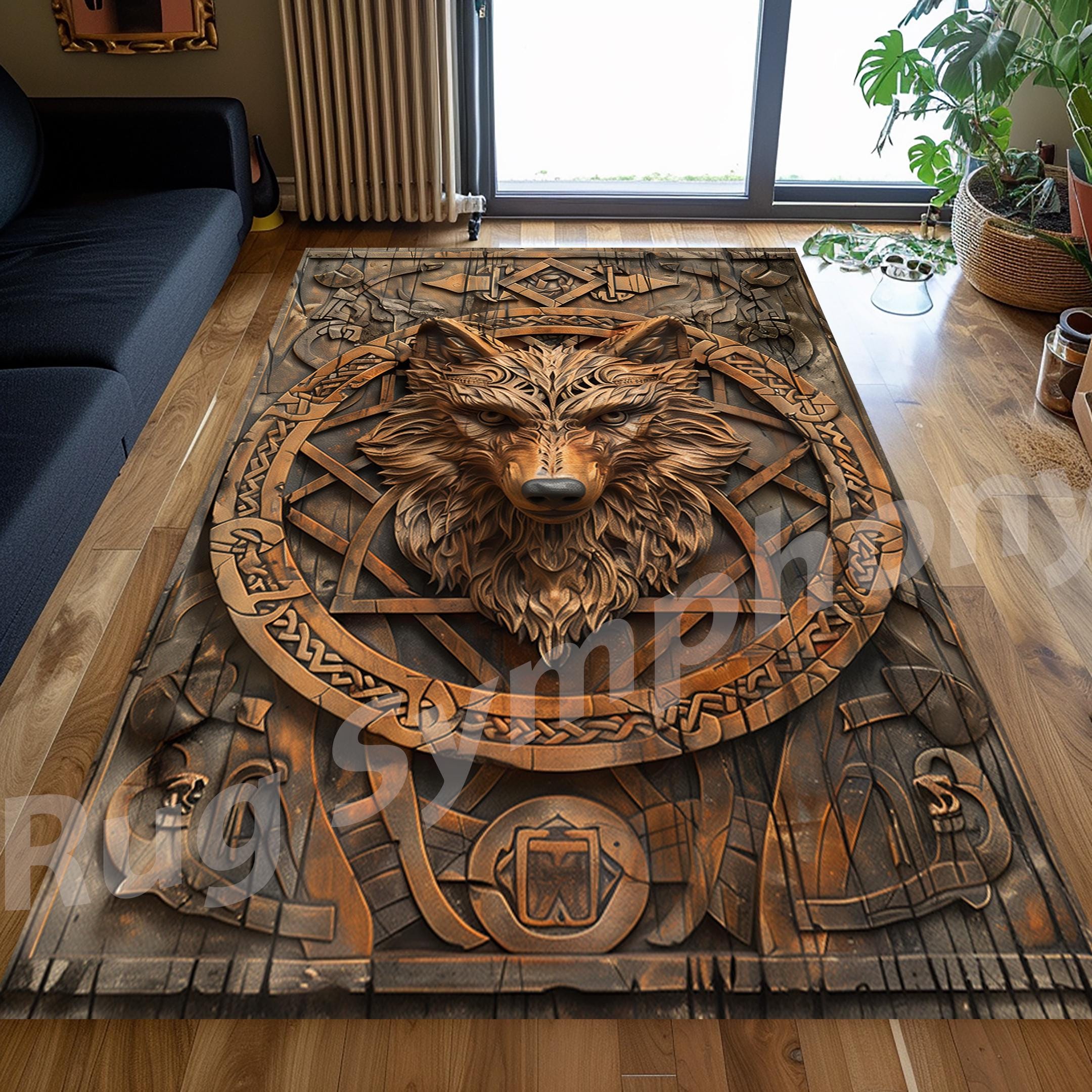 Viking Wolf Rug - 3D Viking Wolf Runner Rug: Norse Decor