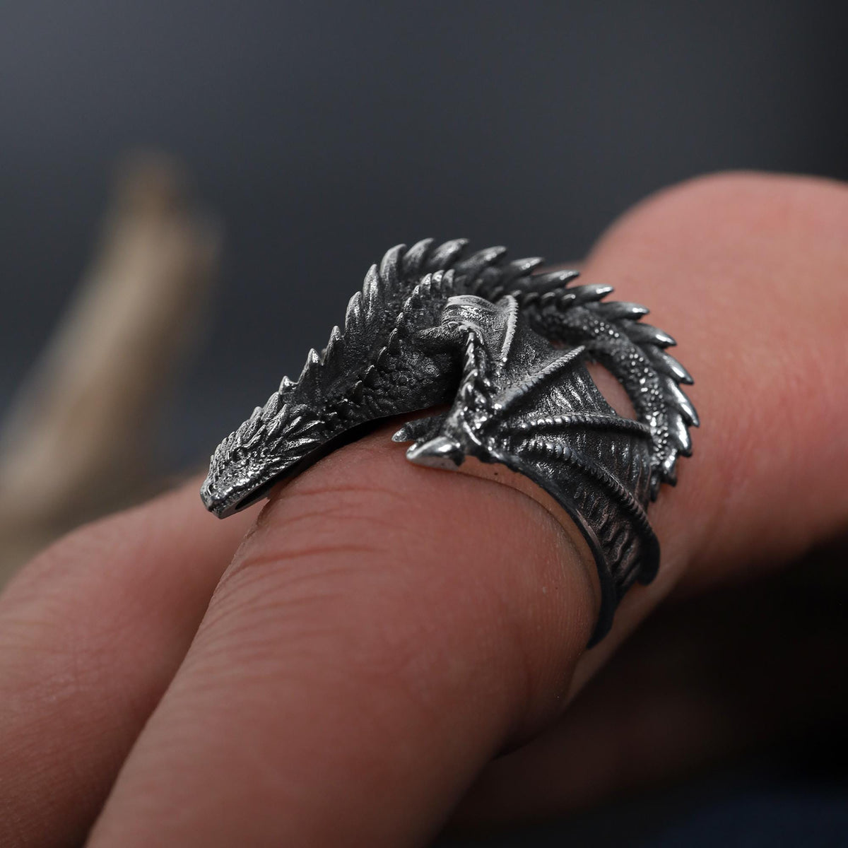 Viking Ring - Sterling Silver Dragon Ring, Adjustable Wrap Band, Gothic Mens Ring, Fantasy Jewelry