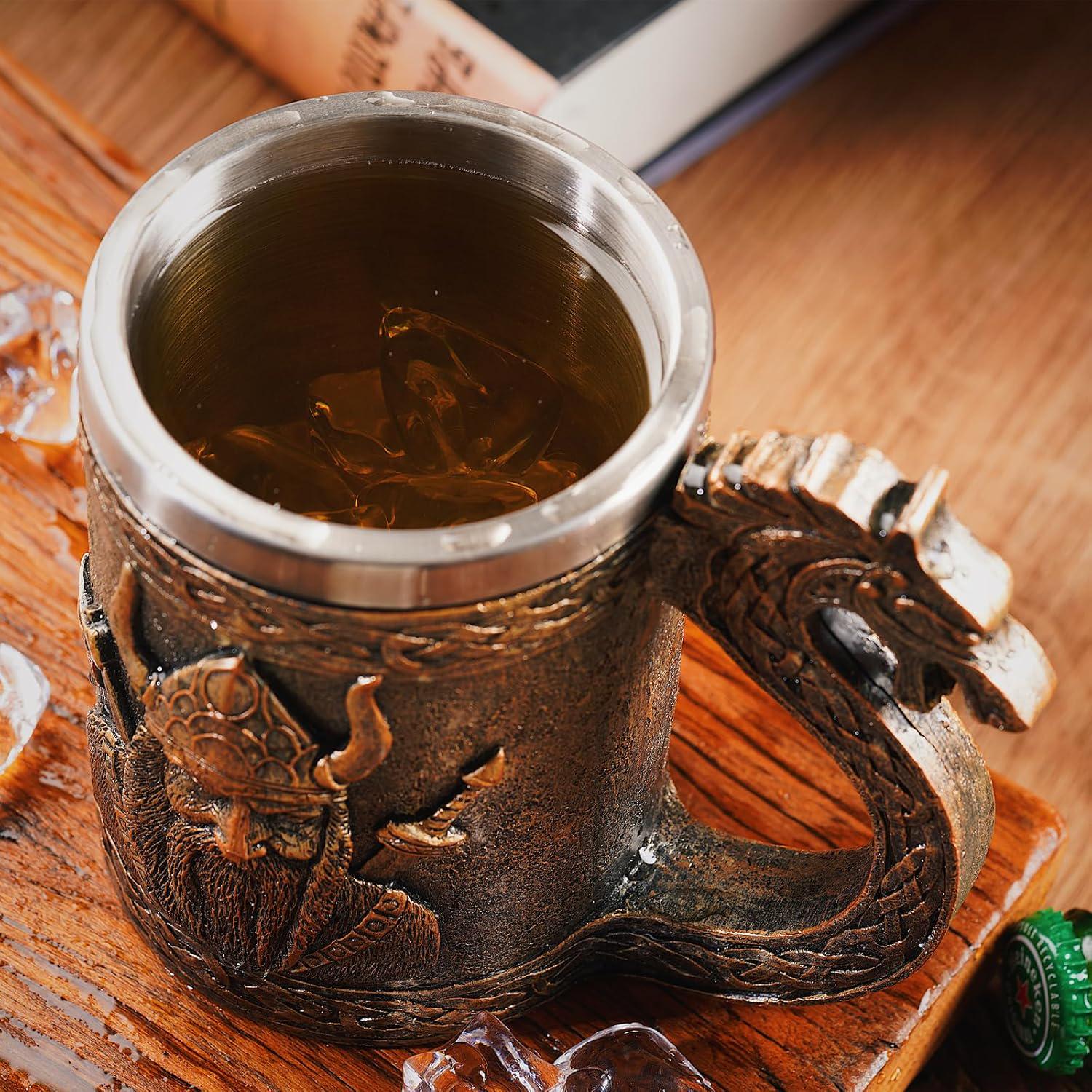 Viking Longship Mug - Nordic Viking Beer & Coffee Mug – Dragonship Drakkar Tankard, Bronze Viking