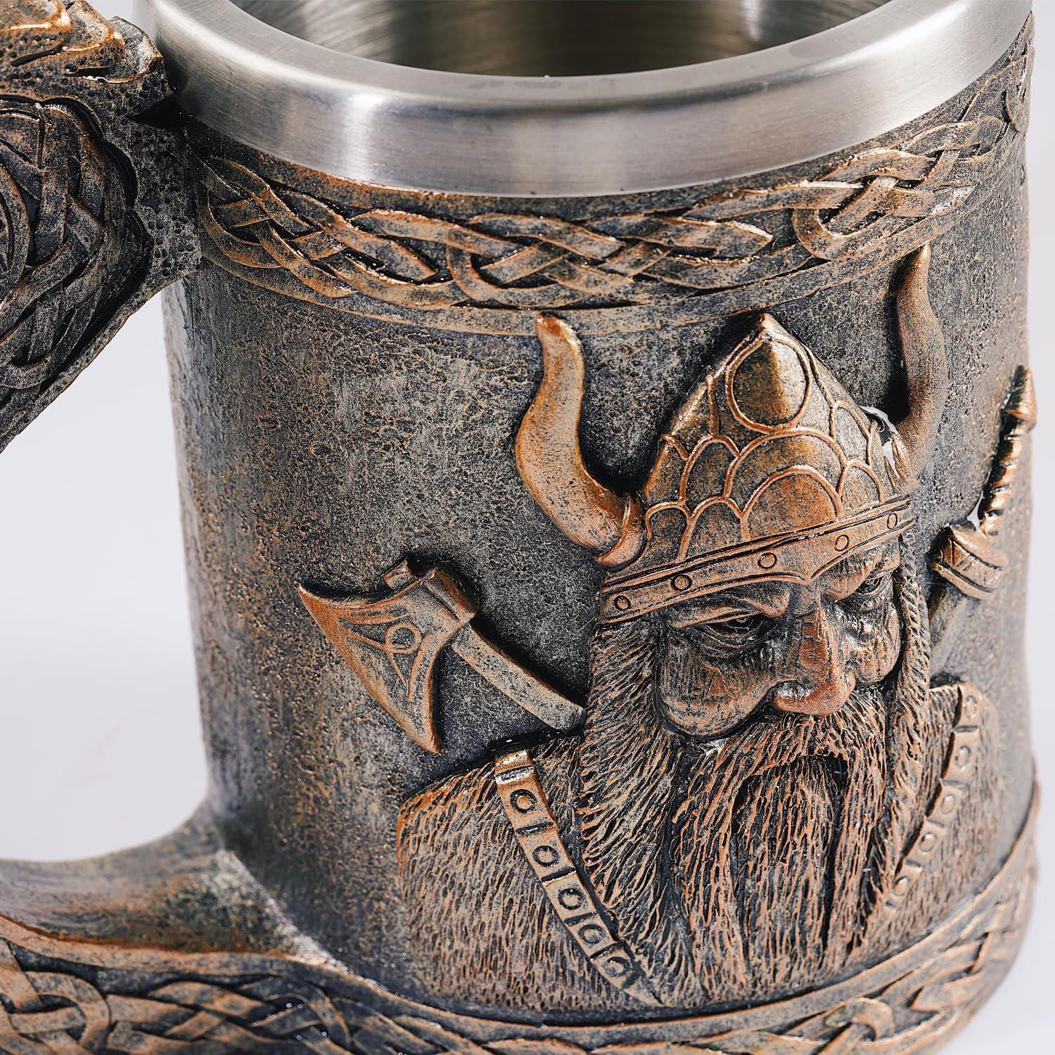 Viking Longship Mug - Nordic Viking Beer & Coffee Mug – Dragonship Drakkar Tankard, Bronze Viking