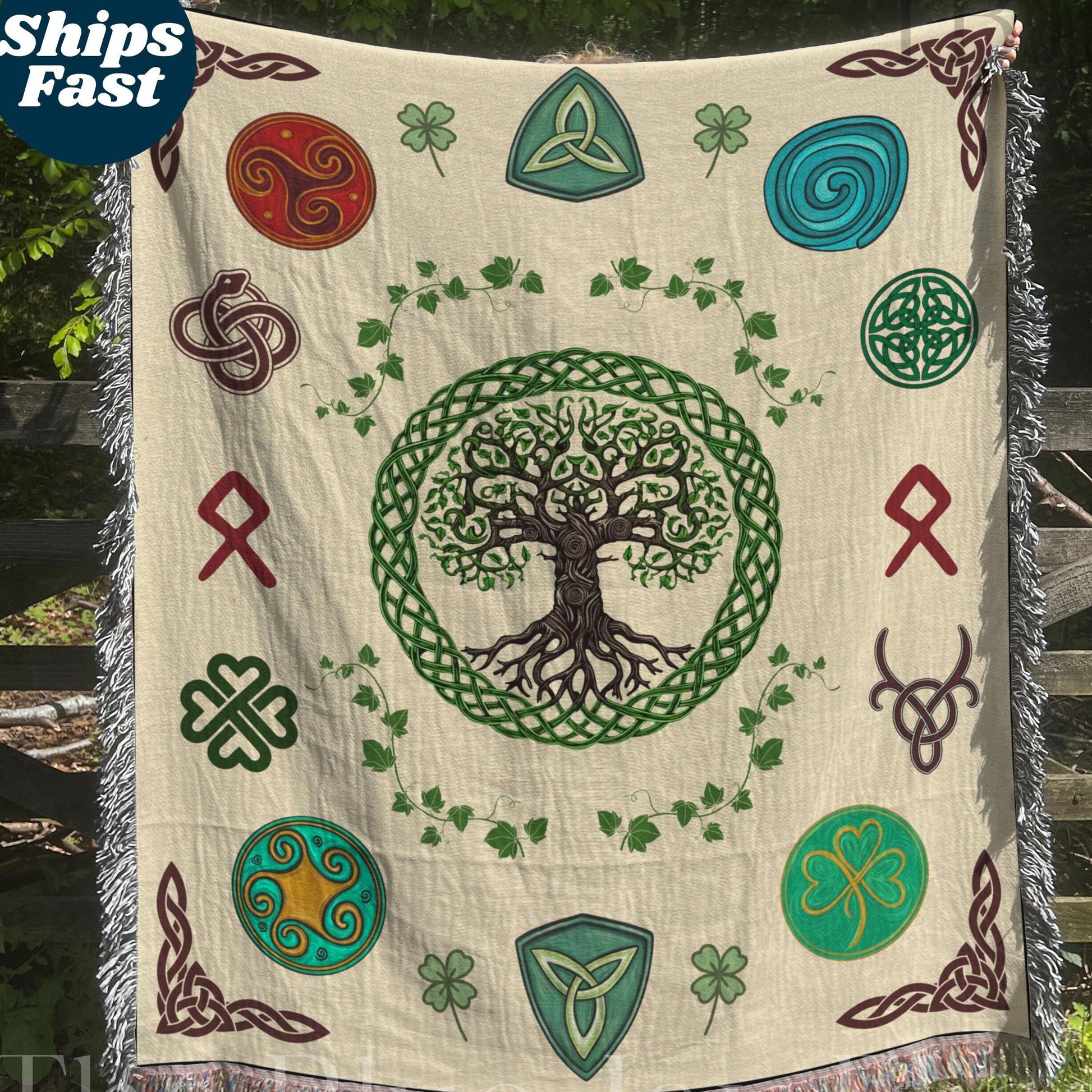 Viking Raven Rug - Viking Norse Mythology Rug, Raven Tree of Life, Nordic Ship Design, Celtic Knot