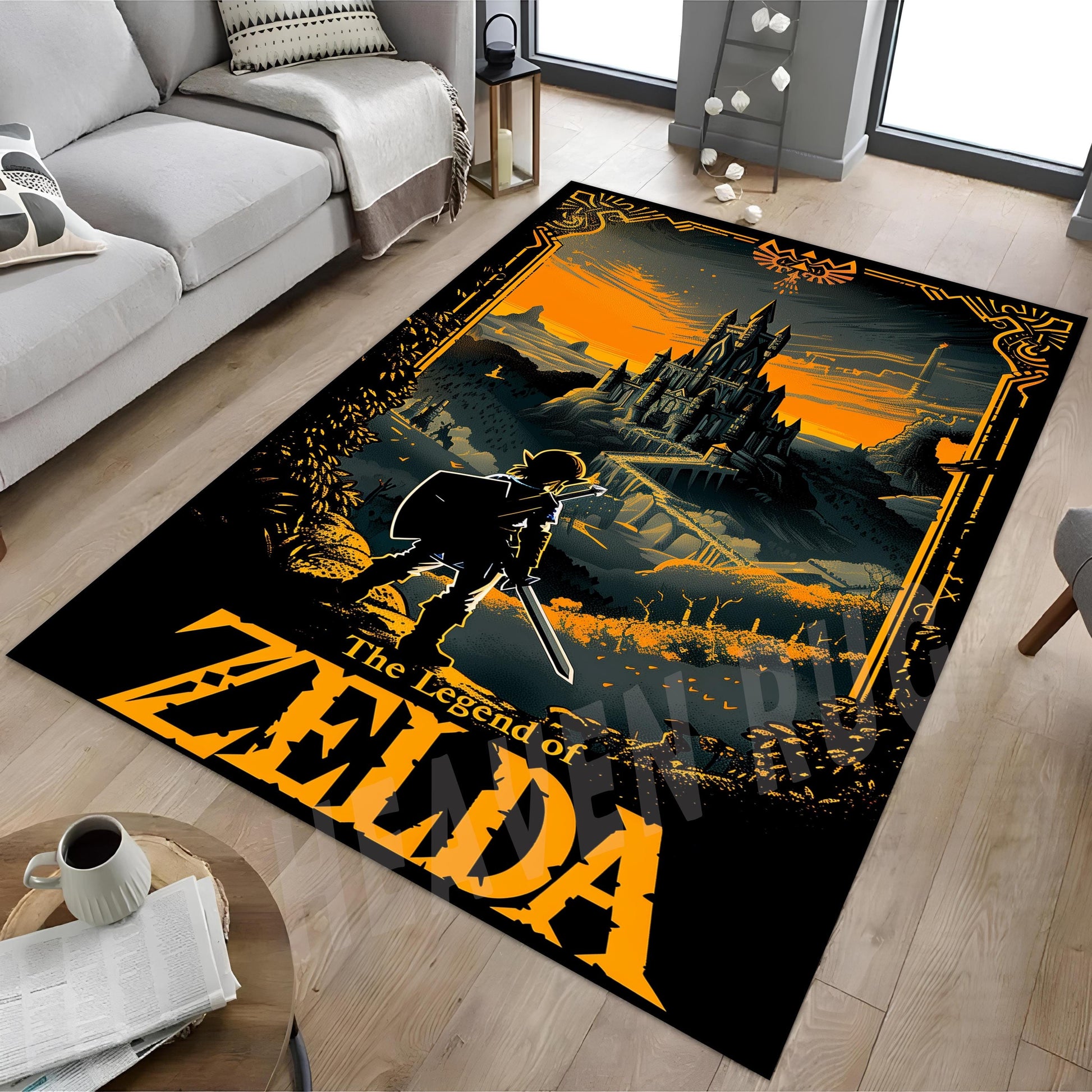 Viking Rug - Viking Axe Runner Rug, Nordic Warrior Black Gold Decor, Norse Myth Battle Axe Carpet