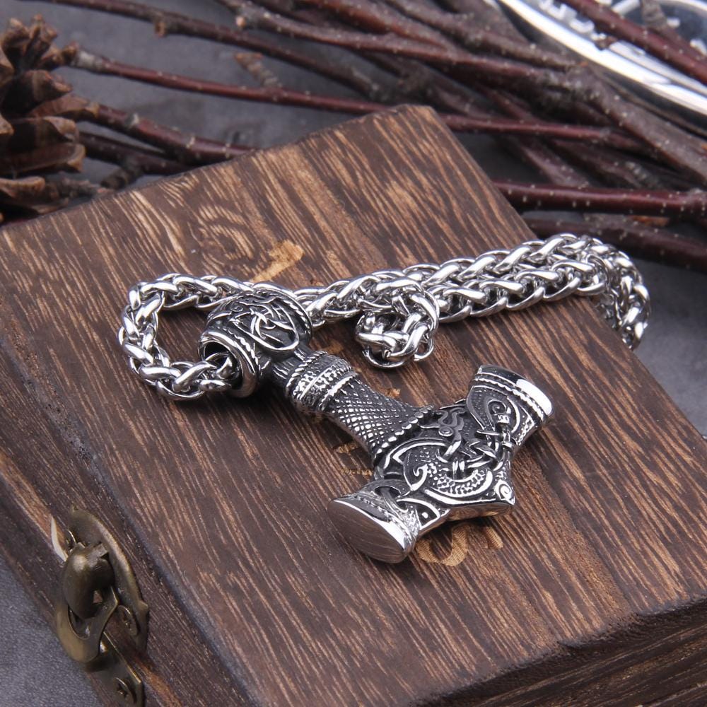 Viking Thor's Hammer Necklace - Stainless Steel Thor’s Hammer – Norse Mjolnir Pendant – Handmade