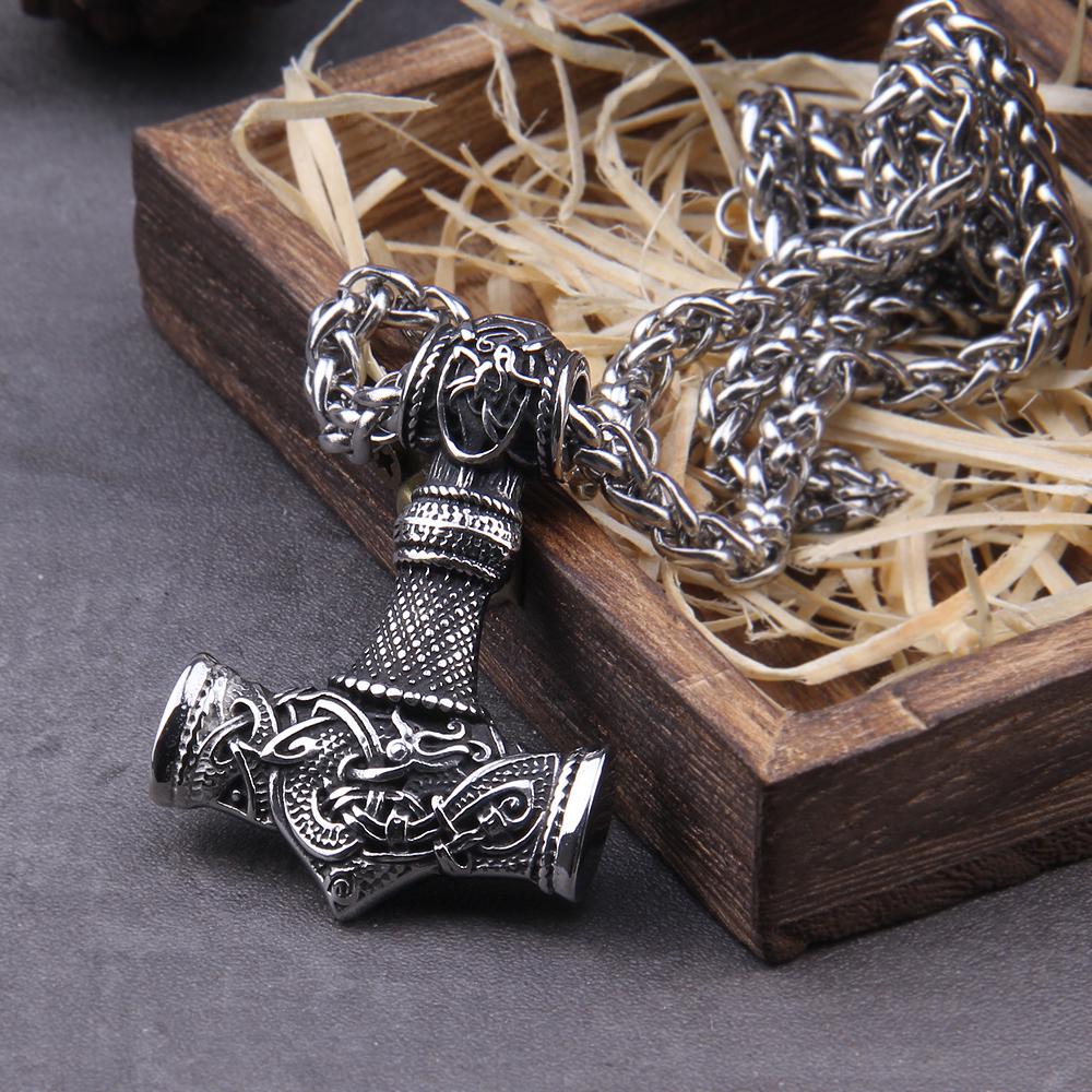 Viking Thor's Hammer Necklace - Stainless Steel Thor’s Hammer – Norse Mjolnir Pendant – Handmade