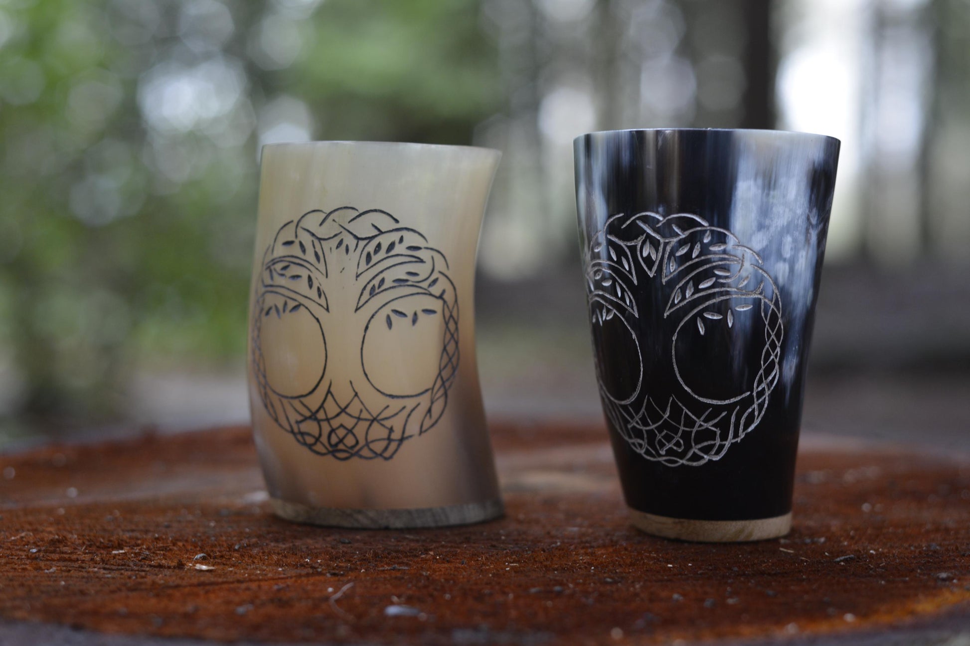 Viking Mug - HandCarved Ox Horn Drinking Cups Norse-Inspired Carved Design