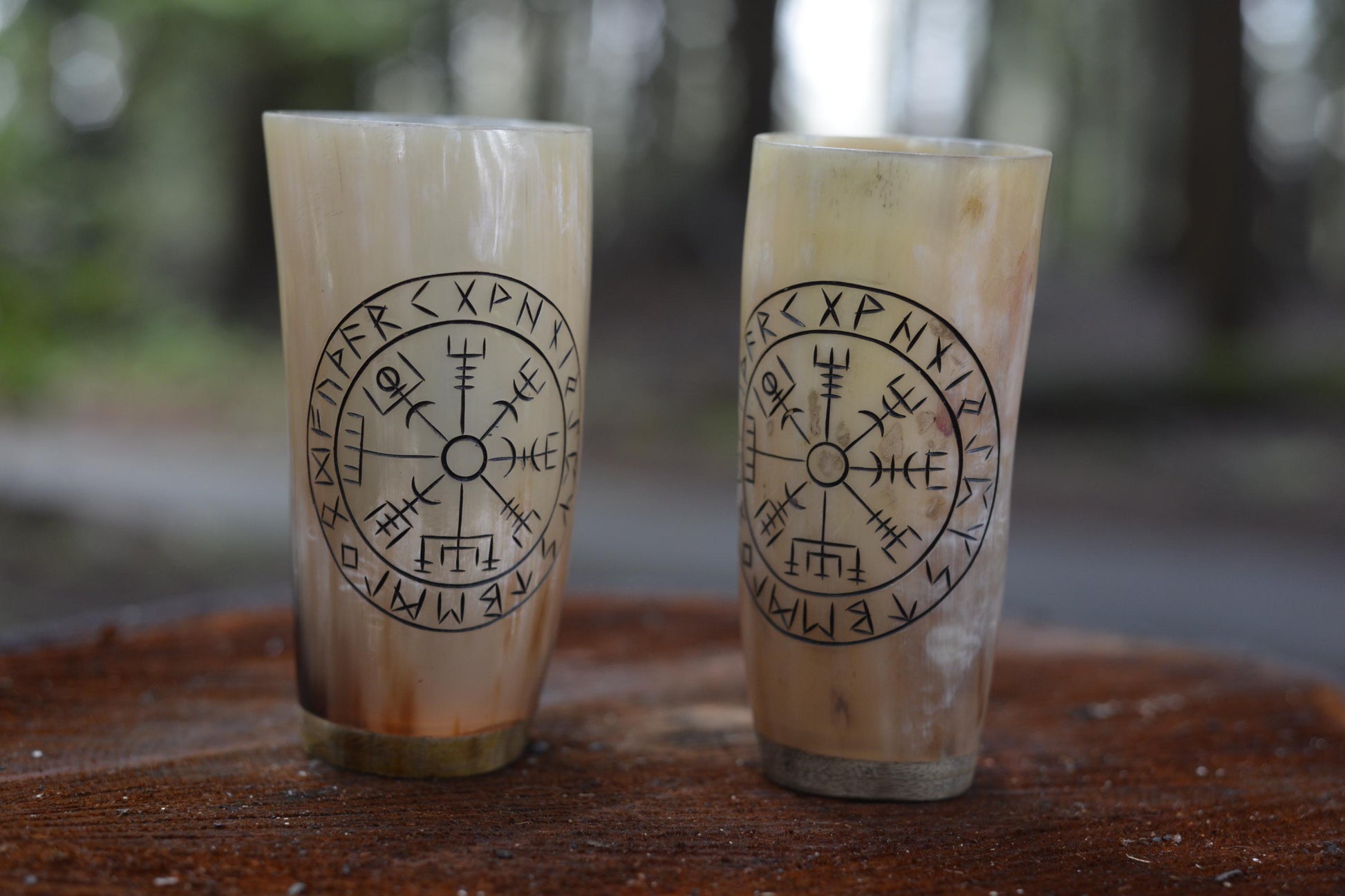 Viking Mug - HandCarved Ox Horn Drinking Cups Norse-Inspired Carved Design