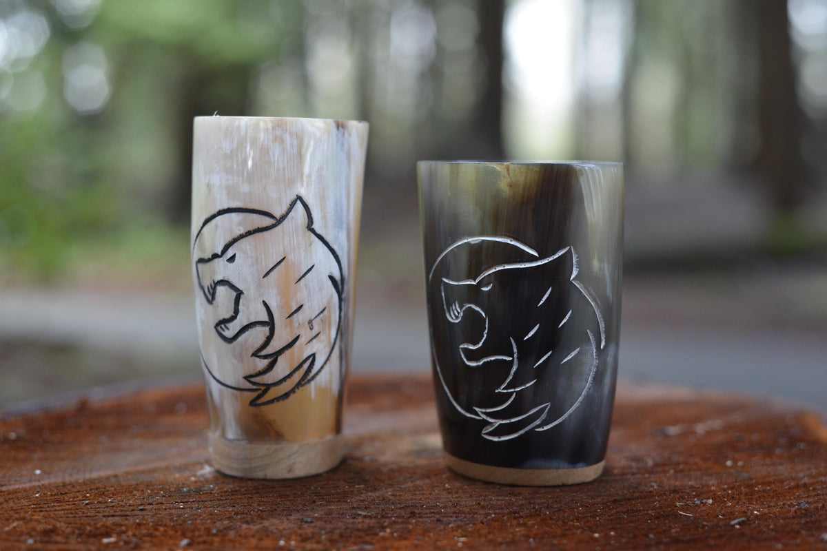 Viking Mug - HandCarved Ox Horn Drinking Cups Norse-Inspired Carved Design