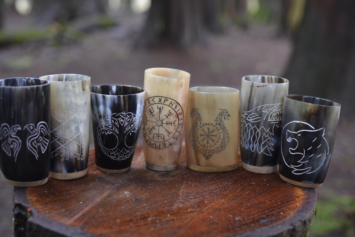 Viking Mug - Viking Gift Box - Horn Mug, Norse God Figurine, Ancient Style Utensils, Norse