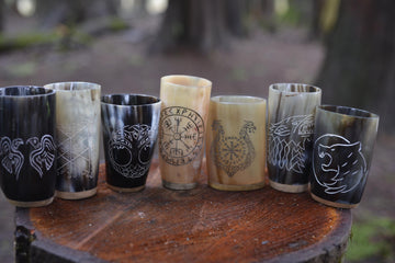 Viking Mug - HandCarved Ox Horn Drinking Cups Norse-Inspired Carved Design