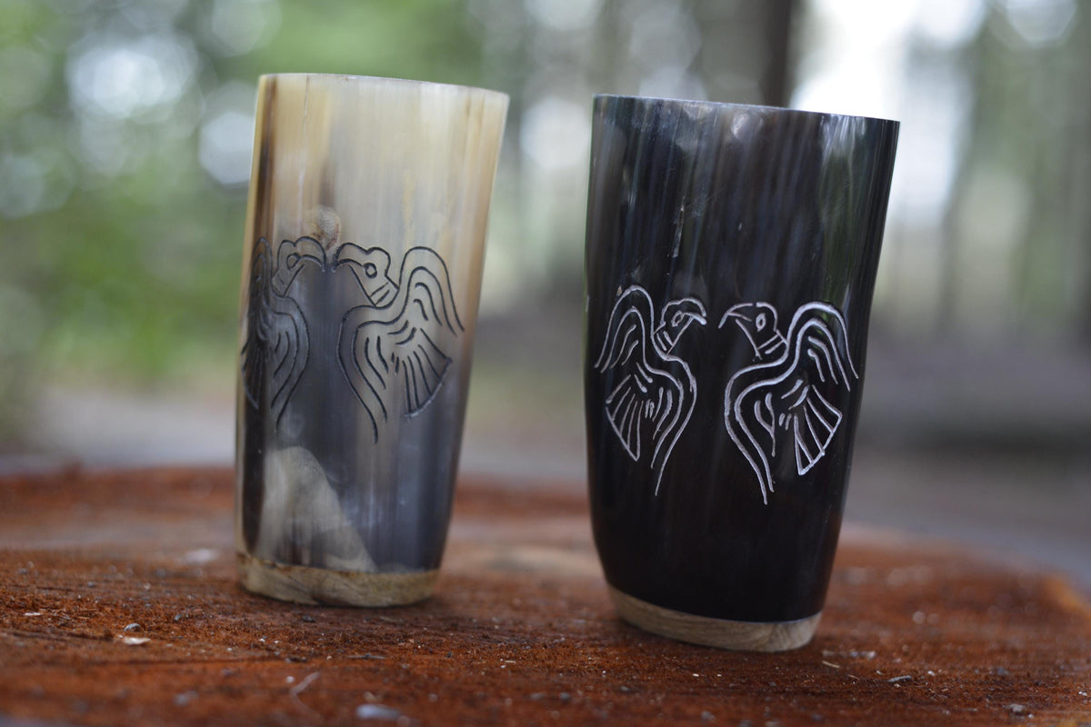 Viking Mug - HandCarved Ox Horn Drinking Cups Norse-Inspired Carved Design