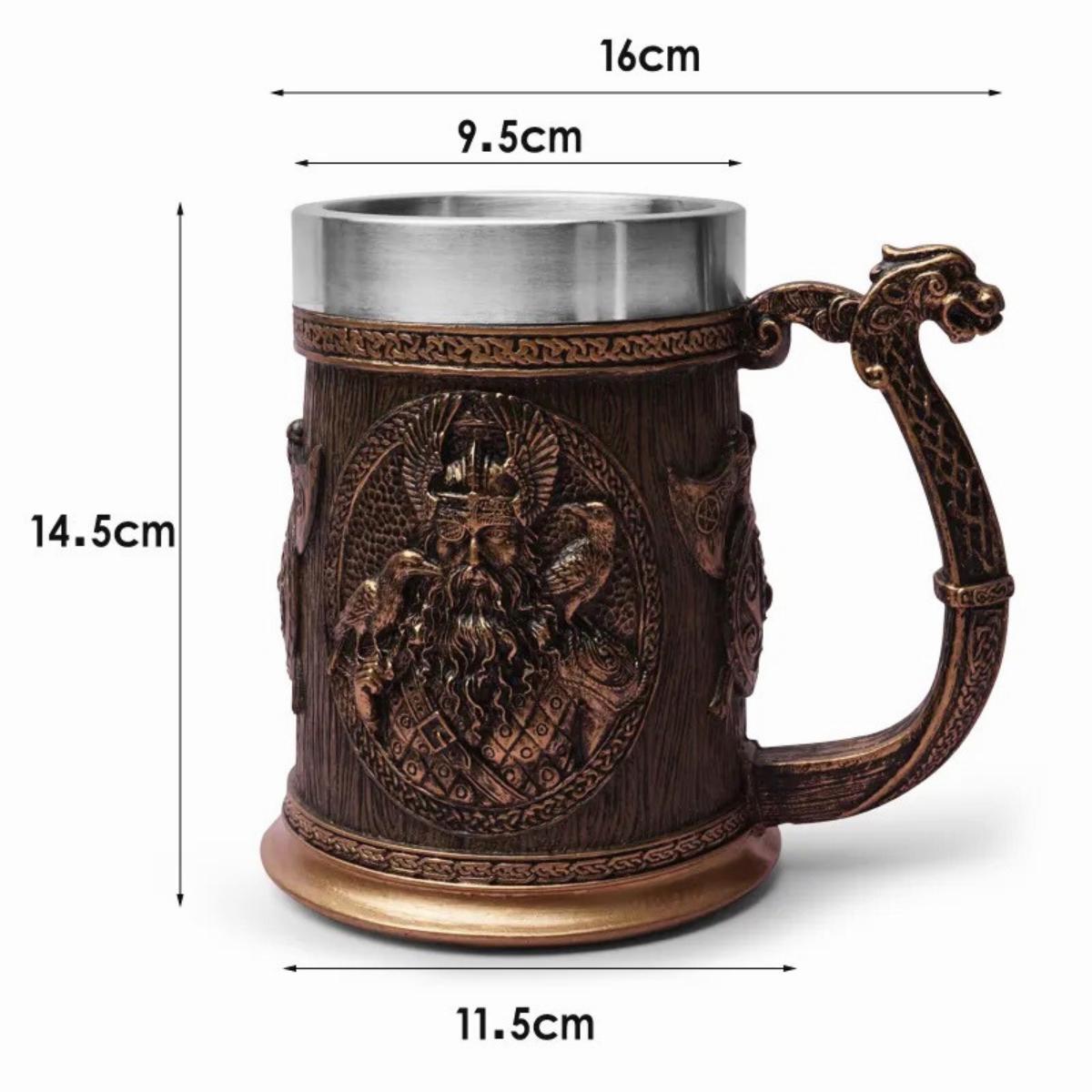 Viking Odin Mug - Custom Nordic Viking Mug with Raven & Dragon, Odin Tankard, Handmade Scandinavian