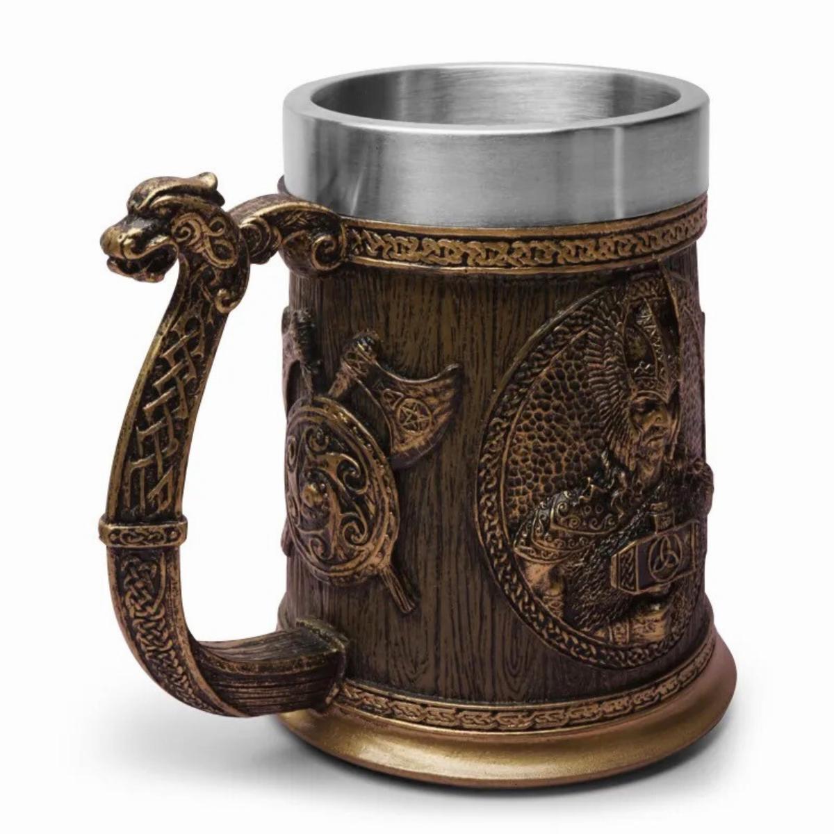 Viking Odin Mug - Custom Nordic Viking Mug with Raven & Dragon, Odin Tankard, Handmade Scandinavian