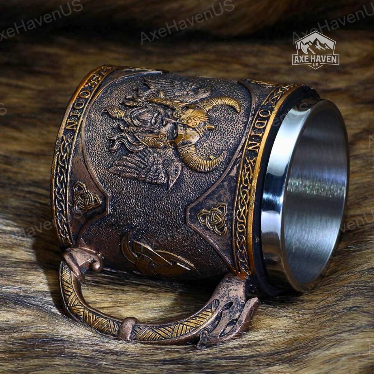 Viking Odin Mug - Custom Nordic Viking Mug with Raven & Dragon, Odin Tankard, Handmade Scandinavian