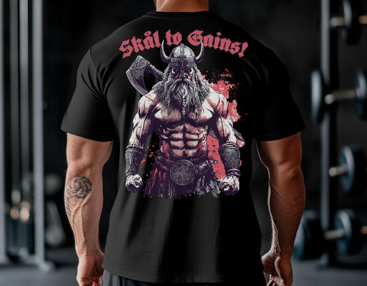 Viking T-Shirt - Viking Warrior Gym T-Shirt: Skål to Gains, Norse Motivation