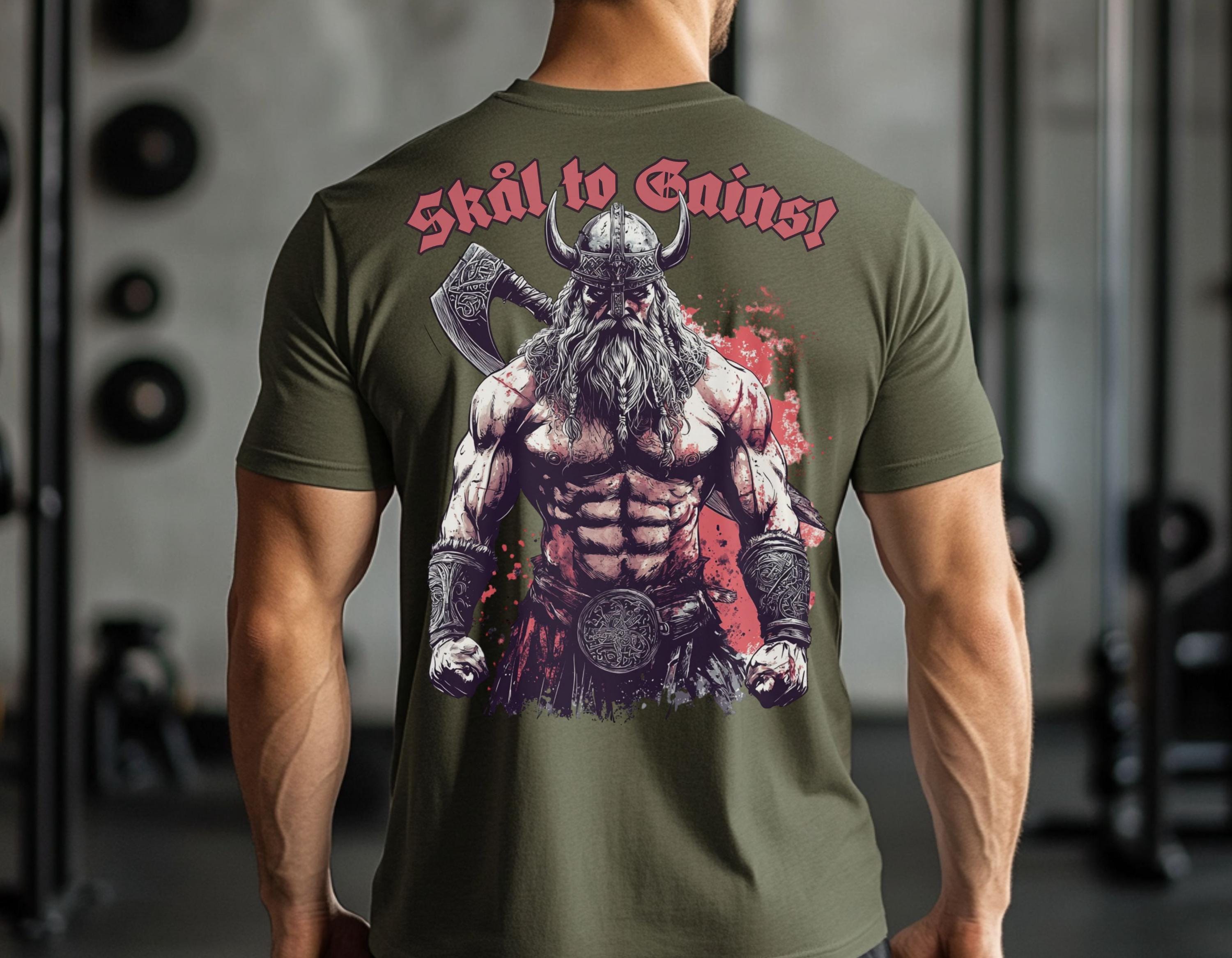 Viking T-Shirt - Viking Warrior Gym T-Shirt: Skål to Gains, Norse Motivation