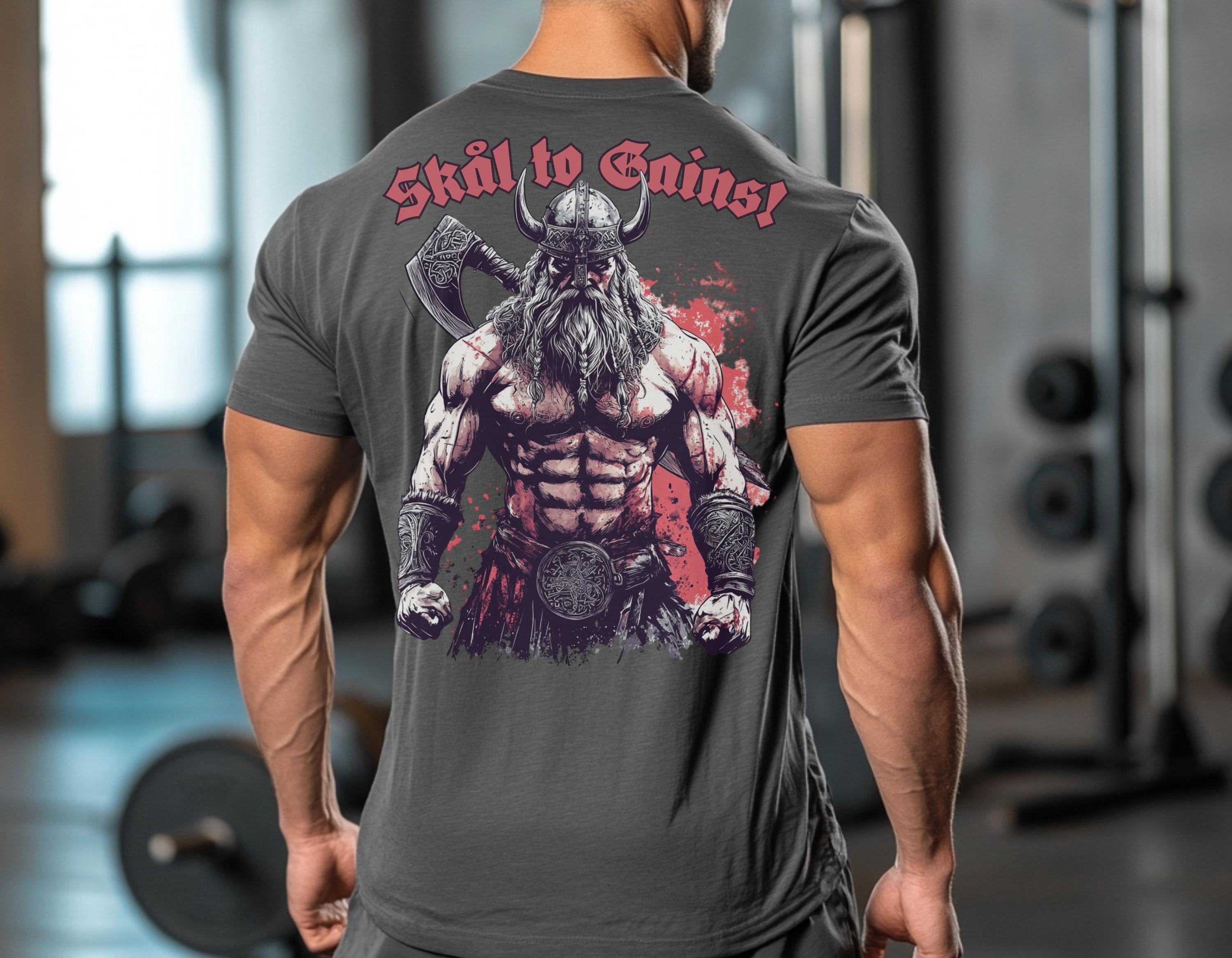 Viking T-Shirt - Viking Warrior Gym T-Shirt: Skål to Gains, Norse Motivation