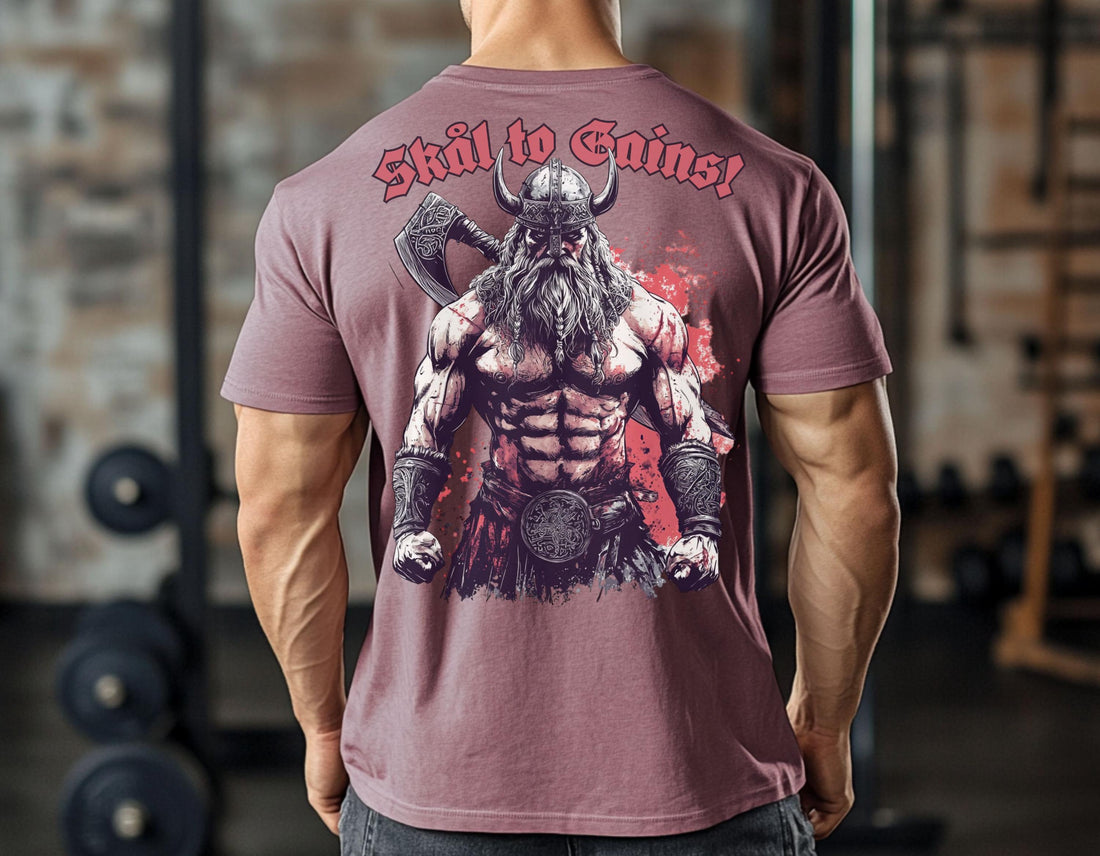 Viking T-Shirt - Viking Warrior Gym T-Shirt: Skål to Gains, Norse Motivation