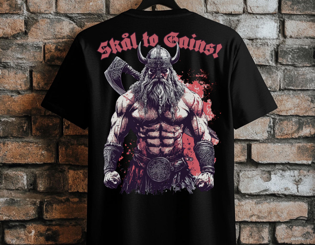 Viking T-Shirt - Viking Warrior Gym T-Shirt: Skål to Gains, Norse Motivation