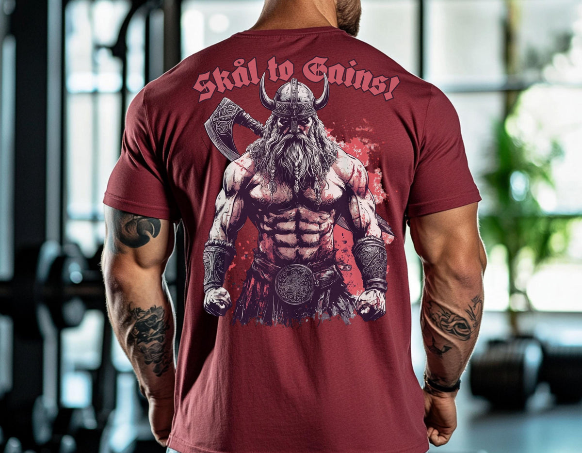 Viking T-Shirt - Viking Warrior Gym T-Shirt: Skål to Gains, Norse Motivation