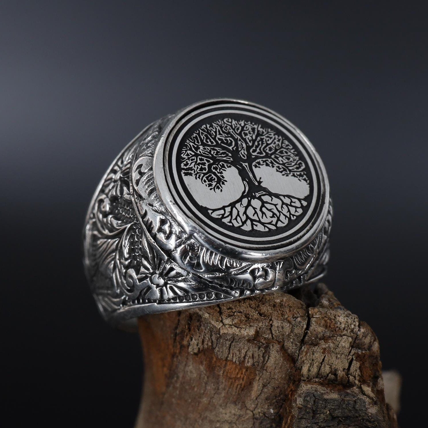 Viking Yggdrasil Tree of Life Ring - 925K Sterling Silver Yggdrasil Ring: Norse Mythology Tree of