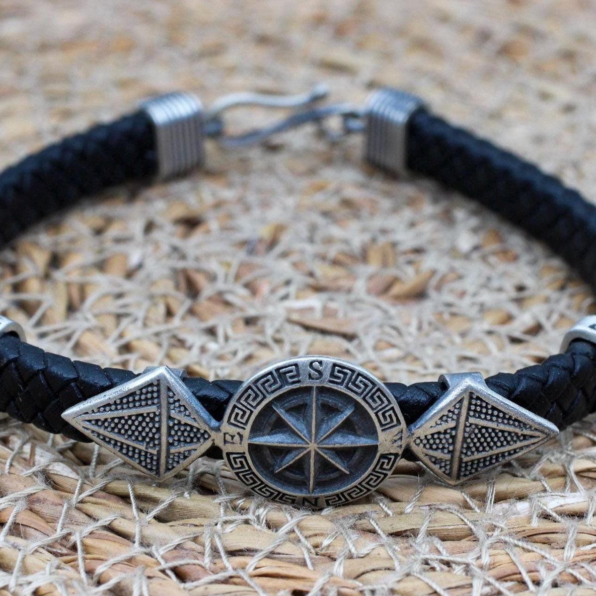 Viking Rune Bracelet - Nordic Viking Vintage Compass Leather Bracelet, Titanium Steel Viking Rune