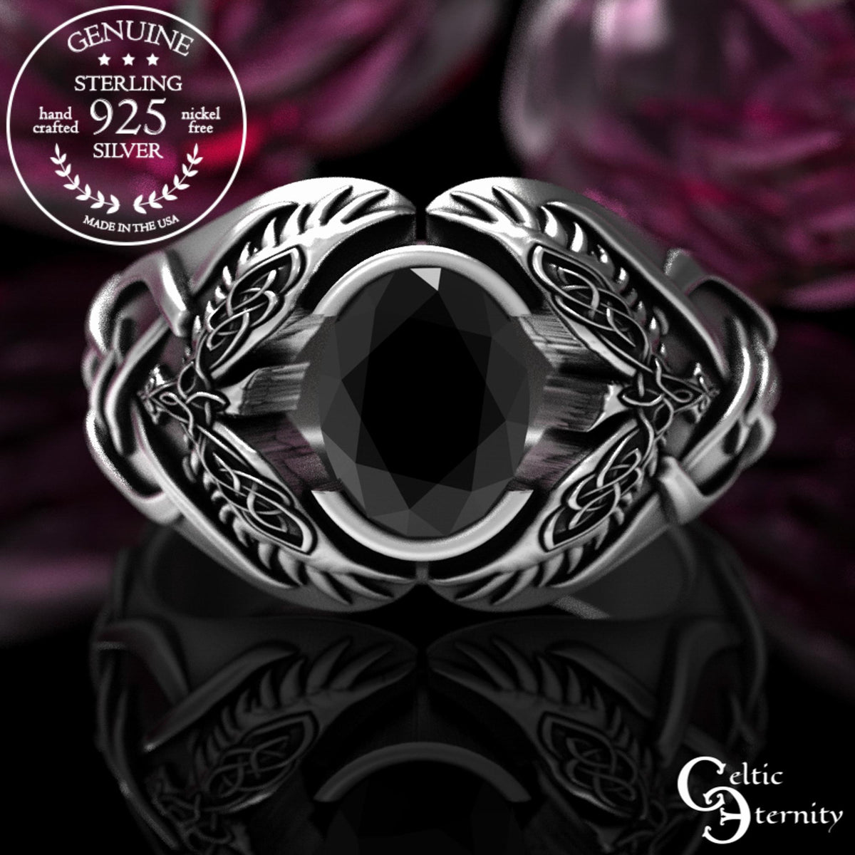 Viking Odin Ring - Men Statement Sapphire Ring, Sterling Viking Raven Ring, Odin Raven Ring, Men