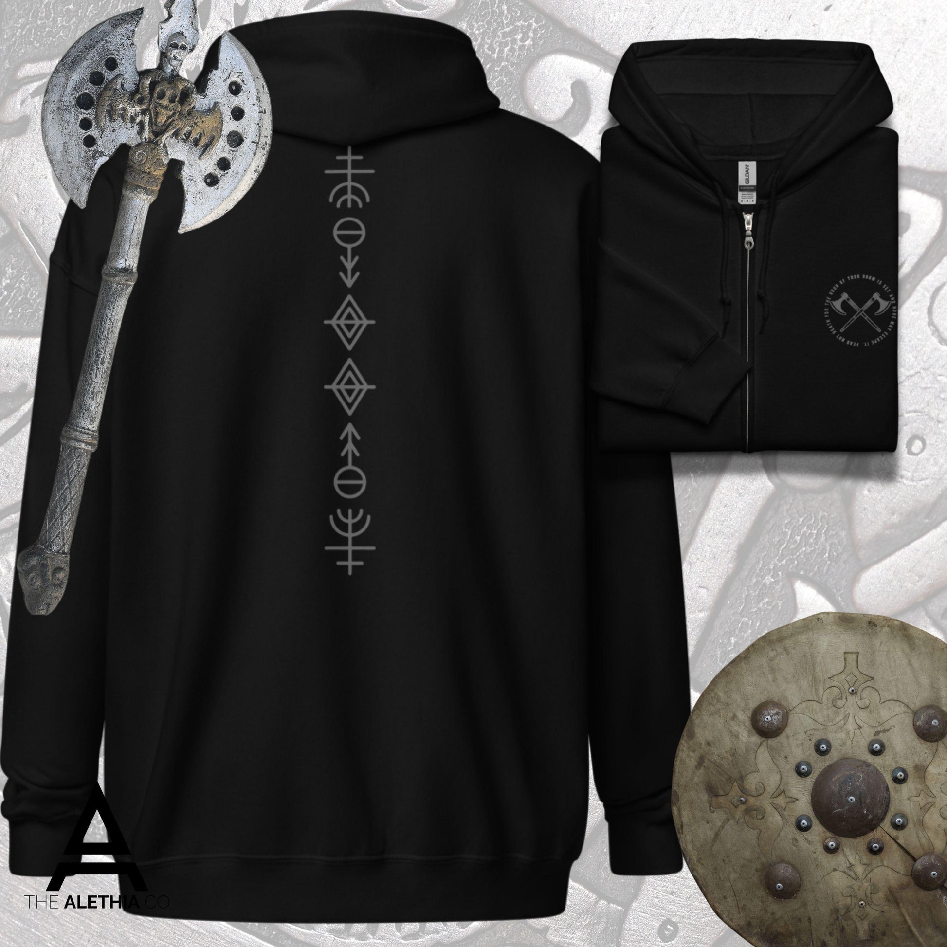 Viking Hoodie - Viking Axe Zip Up Hoodie, Norse Warrior Quote, Unisex Motivational Jacket