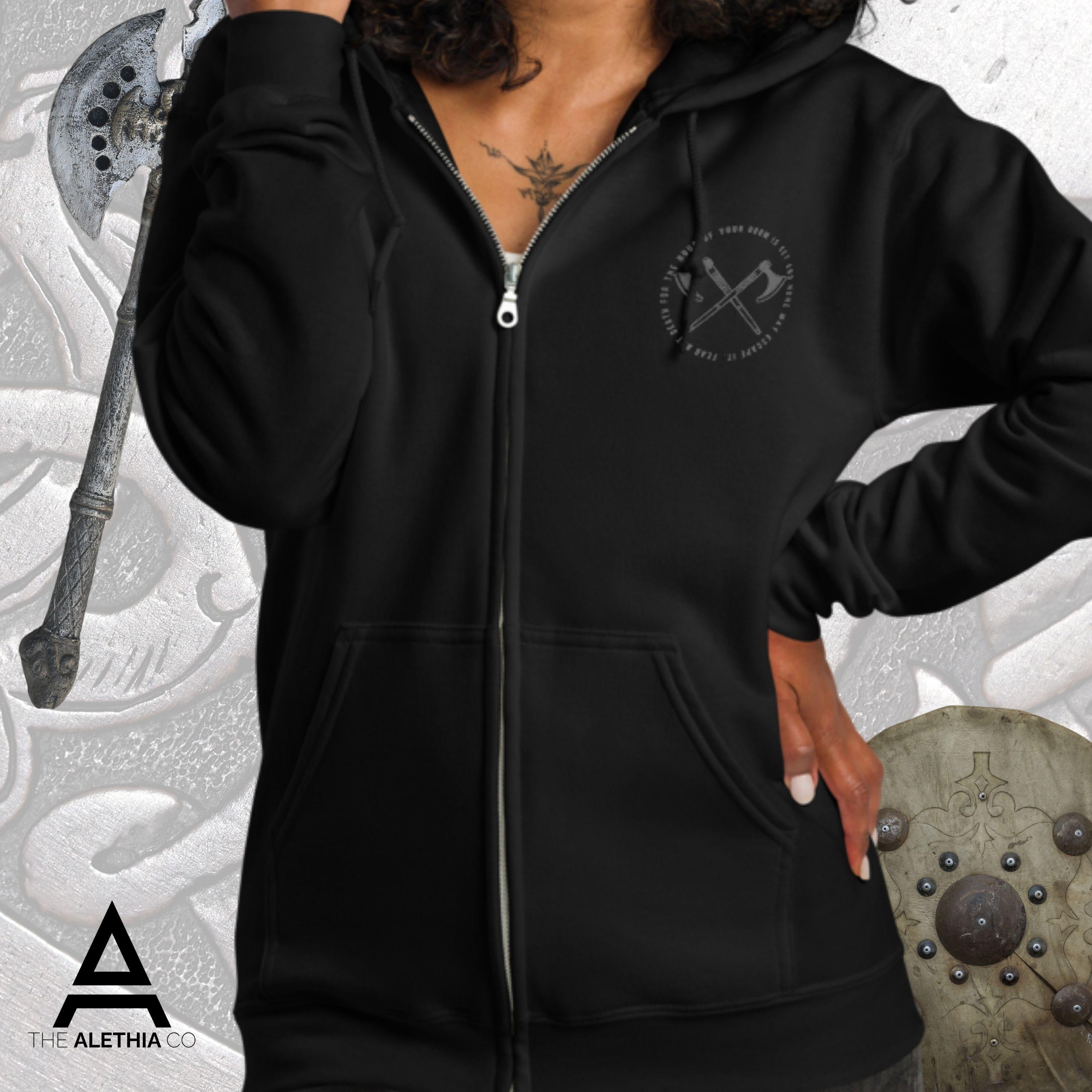 Viking Hoodie - Viking Axe Zip Up Hoodie, Norse Warrior Quote, Unisex Motivational Jacket