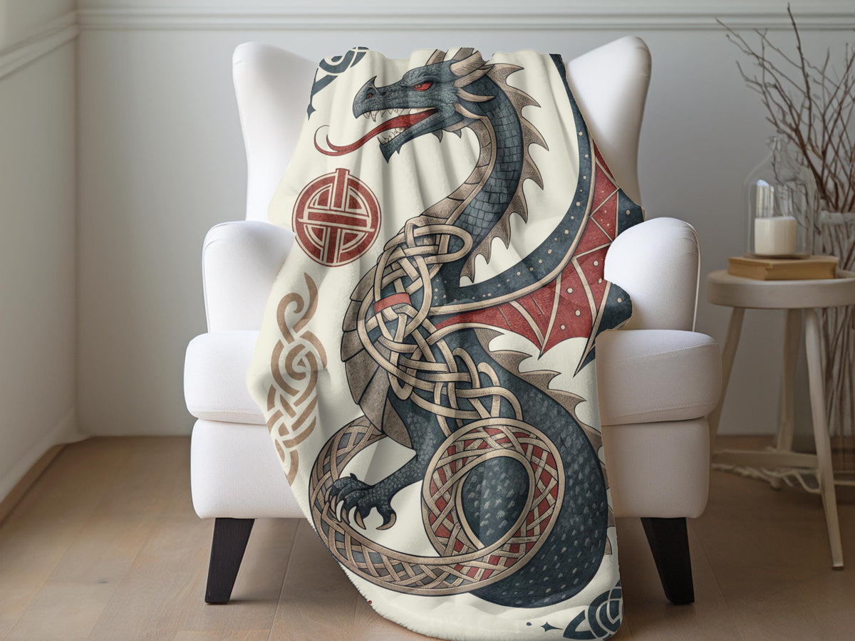 Viking Blanket - Scandinavian Aesthetic Viking Dragon Sherpa/Velvet Blanket - Unique Gift for