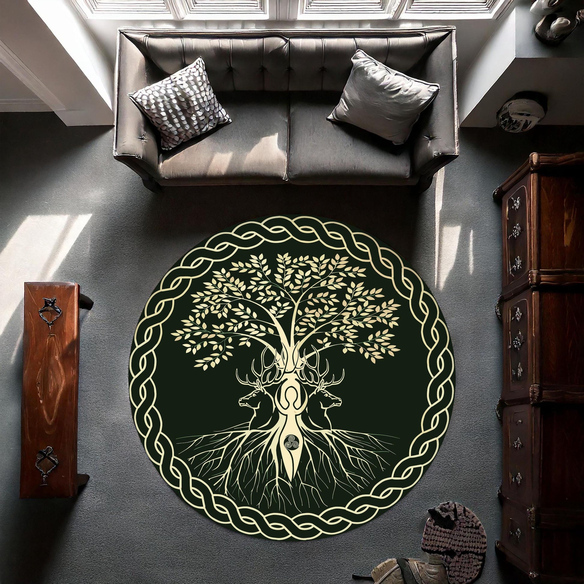 Viking Yggdrasil Tree of Life Rug - Yggdrasil Tree Of Life Round Rug, Nordic Carpet, Vikings Rug