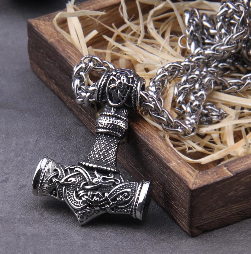 Viking Thor's Hammer Necklace - Stainless Steel Thor’s Hammer – Norse Mjolnir Pendant – Handmade